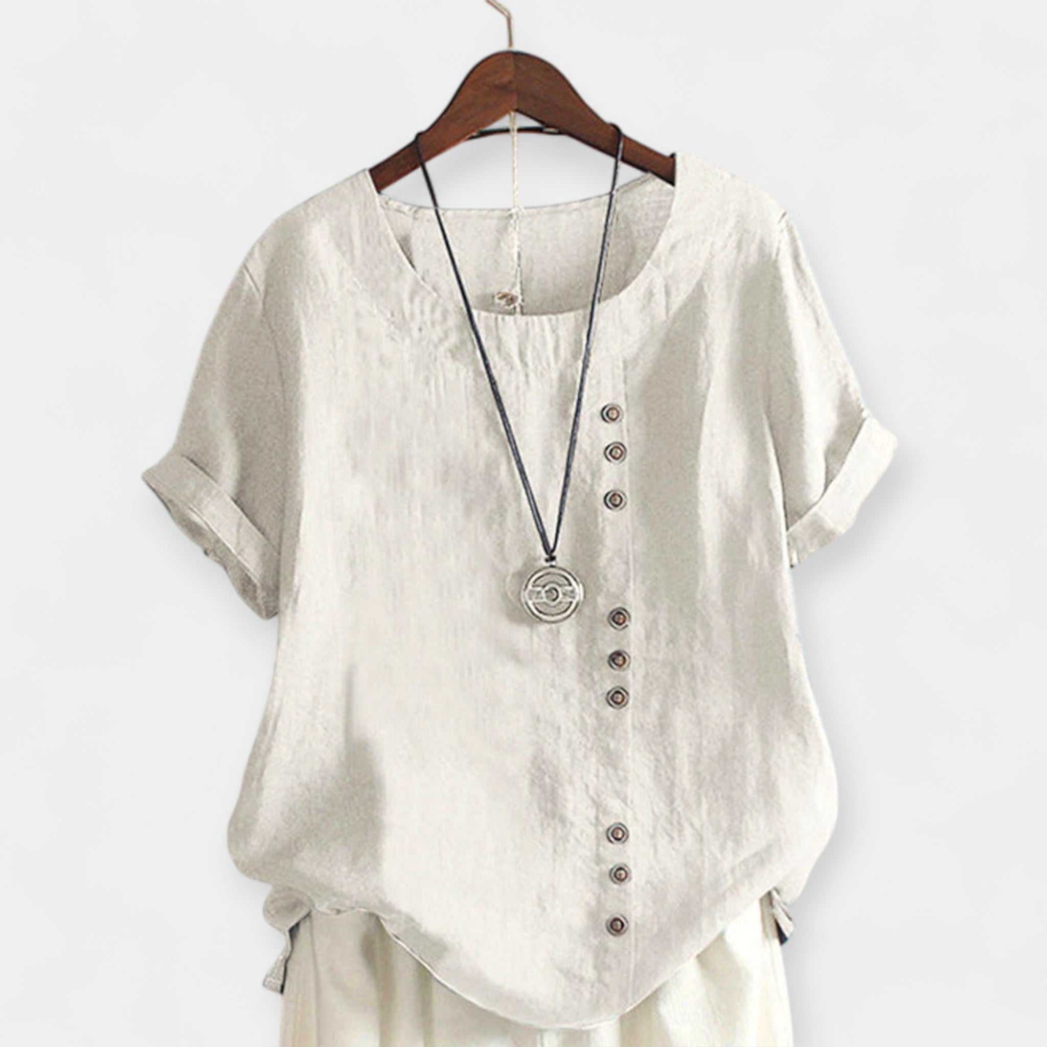 Solid Colour Blouse With Buttons And Short Sleeves