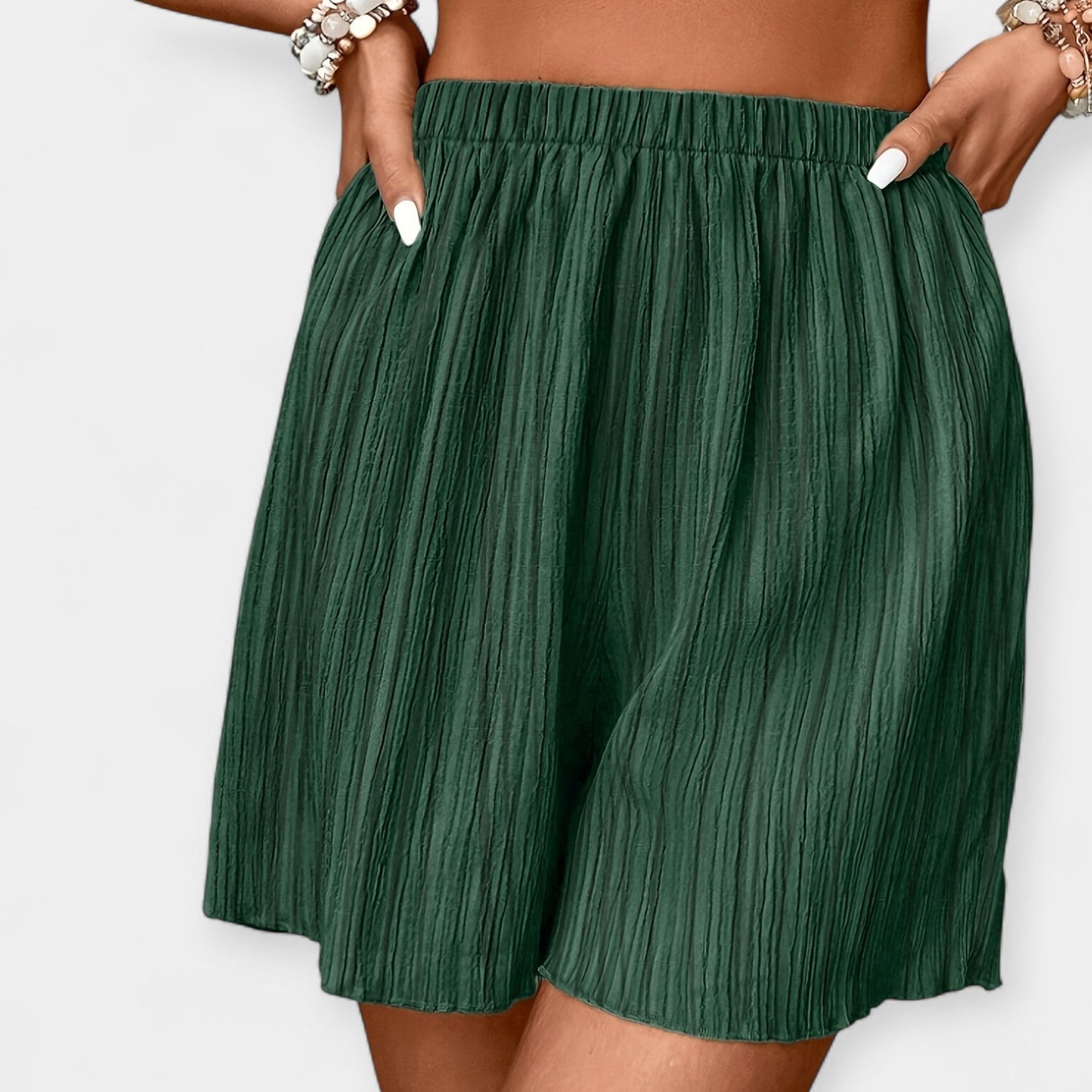 Chic Pleated Shorts With Elastic Waistband All Seasons