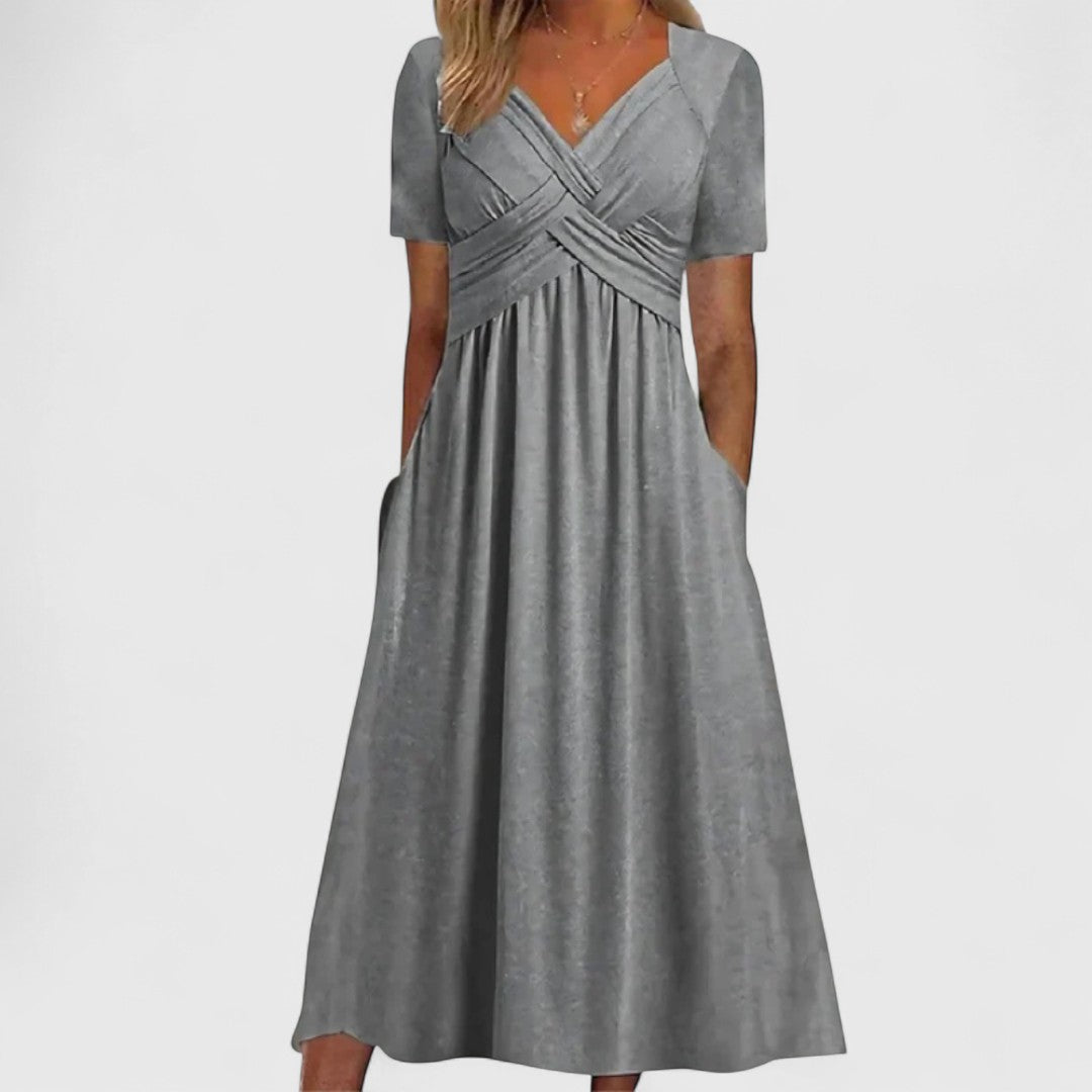 Euterpa Soft A Line Midi Dress With V Neck Comfort Fit