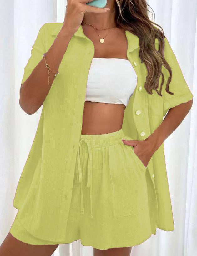 Womens Monochrome Shirt And Shorts Set For Summer Ready