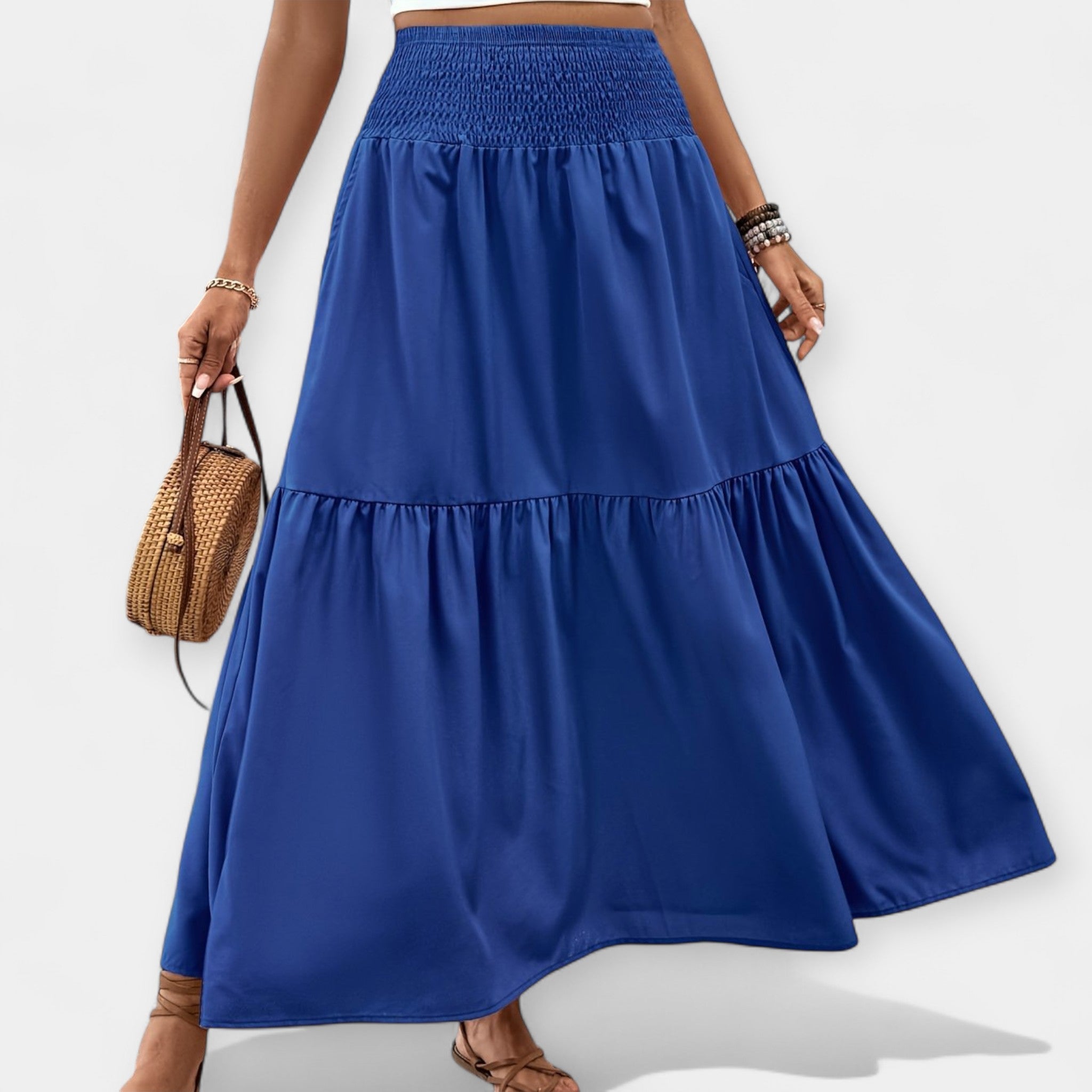 Floral Skirt With Elastic Waist And Pockets Spring Summer