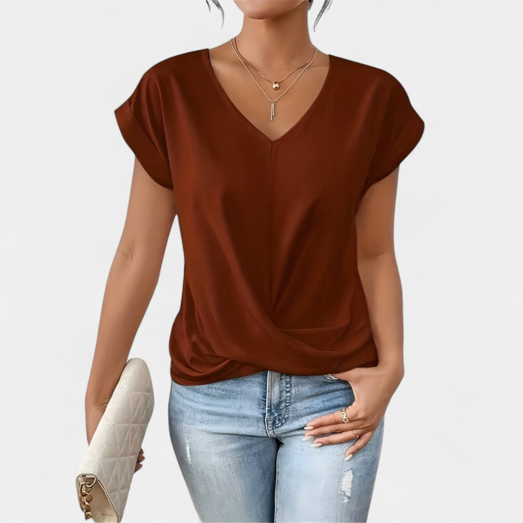 Hope Blouse With Knot Front And V Neckline For Everyday