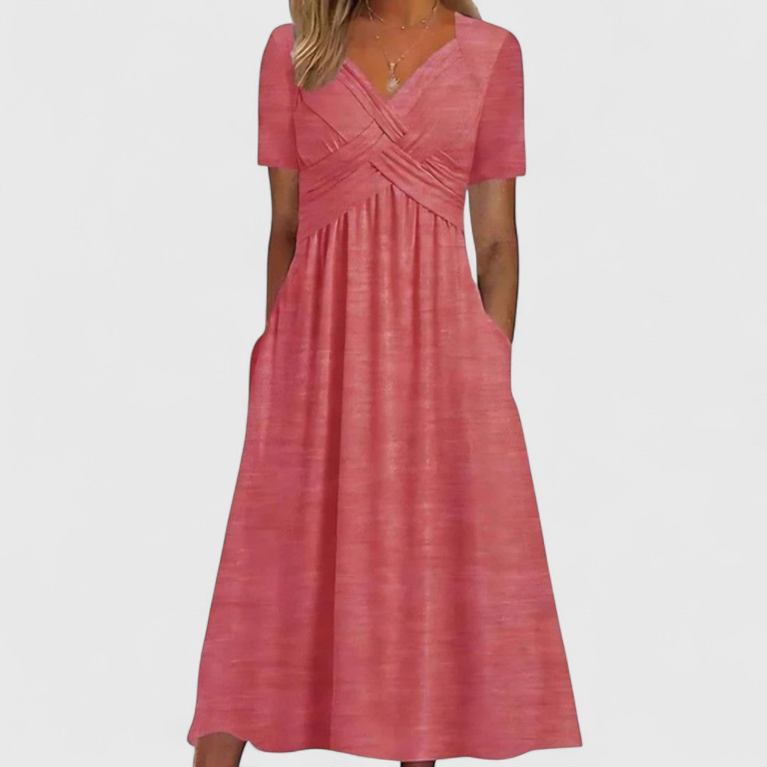Euterpa Soft A Line Midi Dress With V Neck Comfort Fit