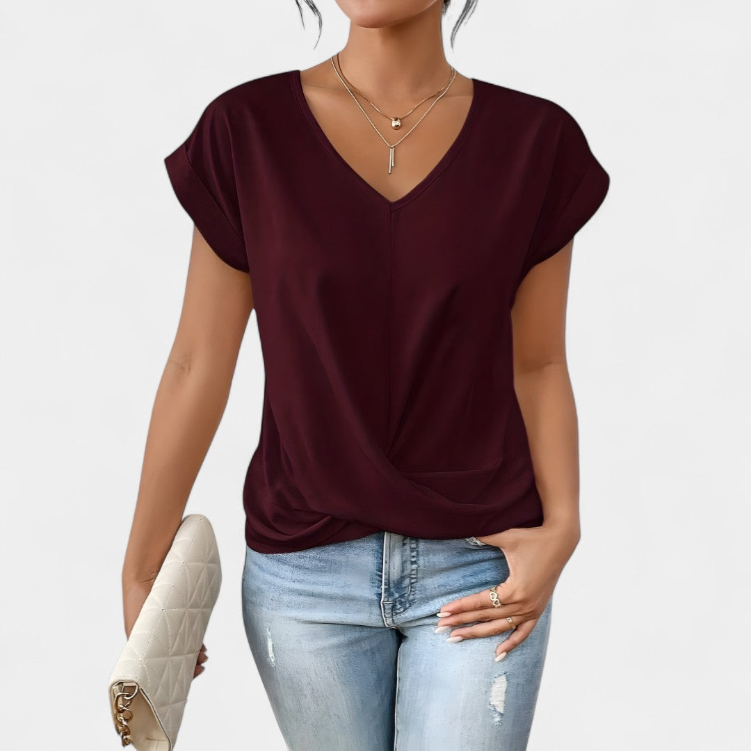Hope Blouse With Knot Front And V Neckline For Everyday