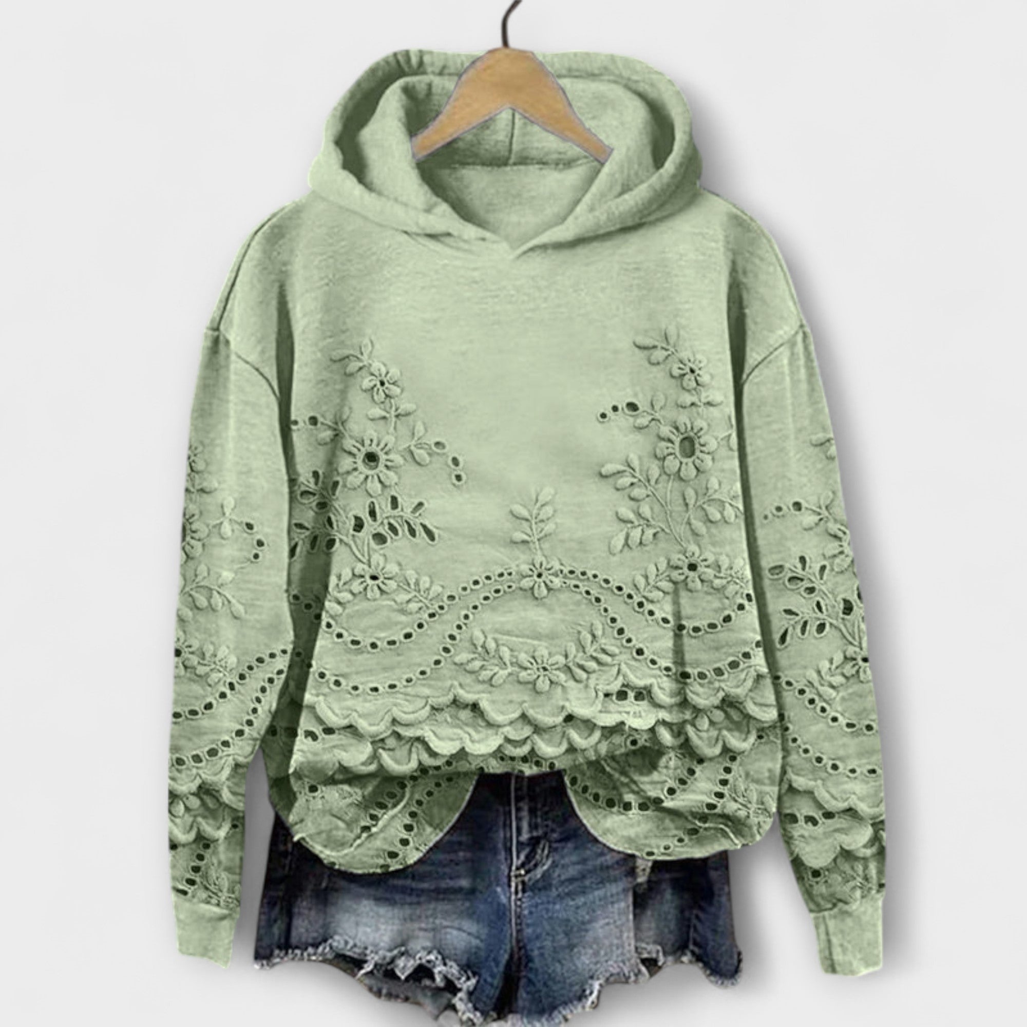 Grace Vintage Floral Hoodie With Embroidered Print Design