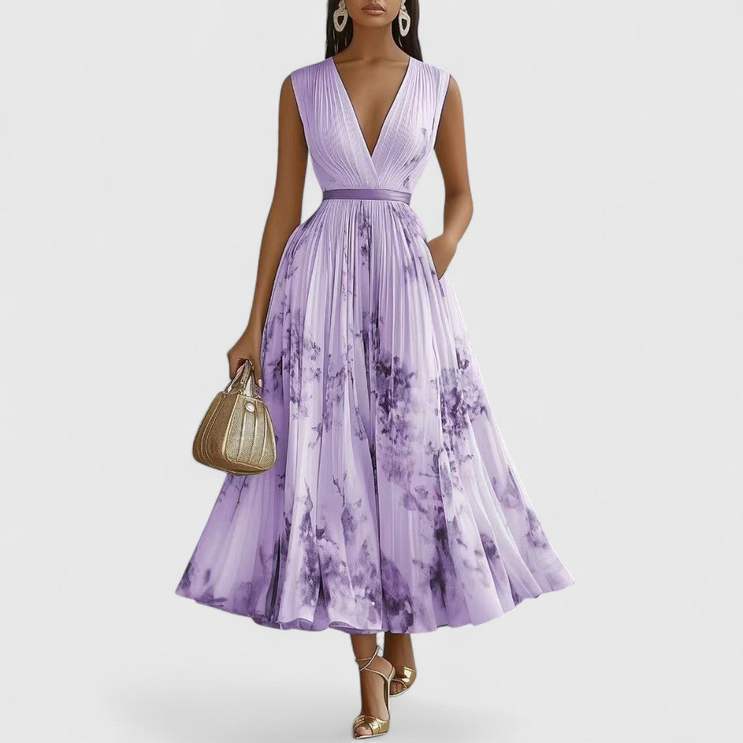 Athena Elegant Floral Dress In Blue And White For Occasions