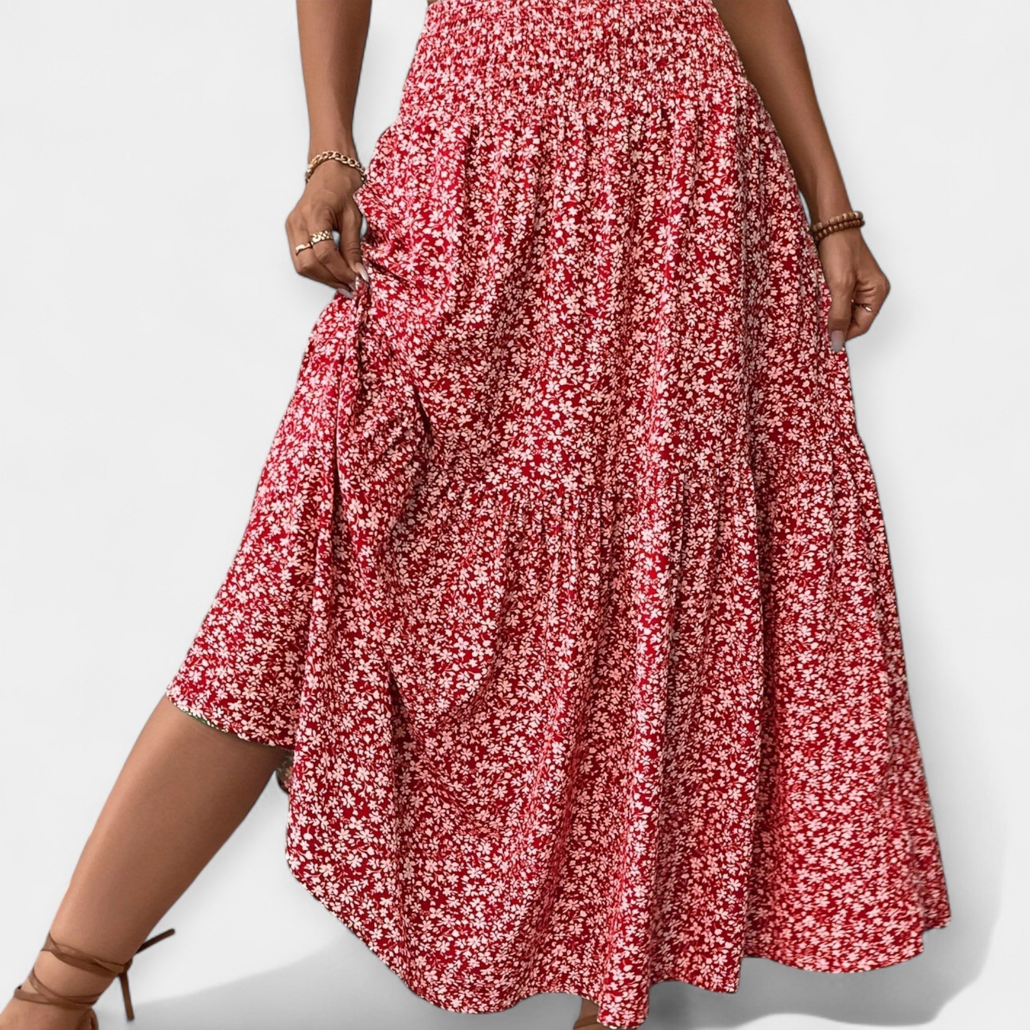 Floral Skirt With Elastic Waist And Pockets Spring Summer