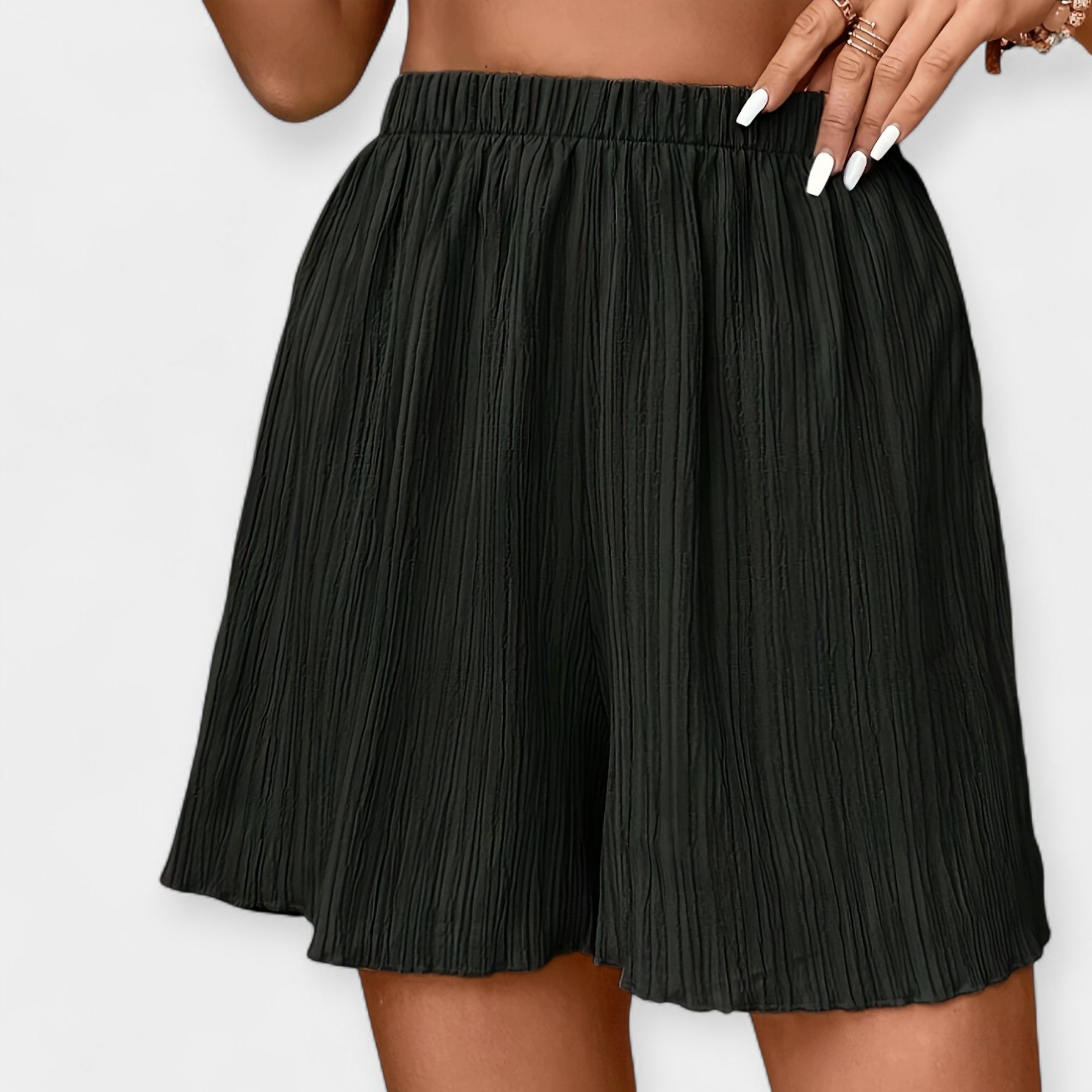 Chic Pleated Shorts With Elastic Waistband All Seasons