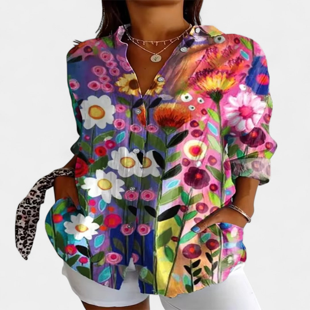 Cleo Floral Print Button Front Womens Shirt For Office