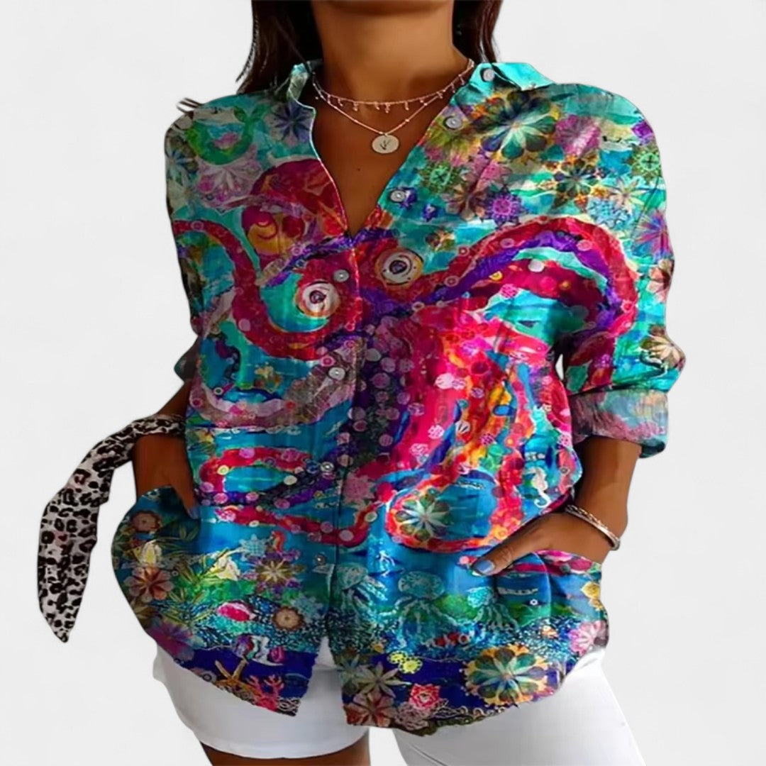 Cleo Floral Print Button Front Womens Shirt For Office