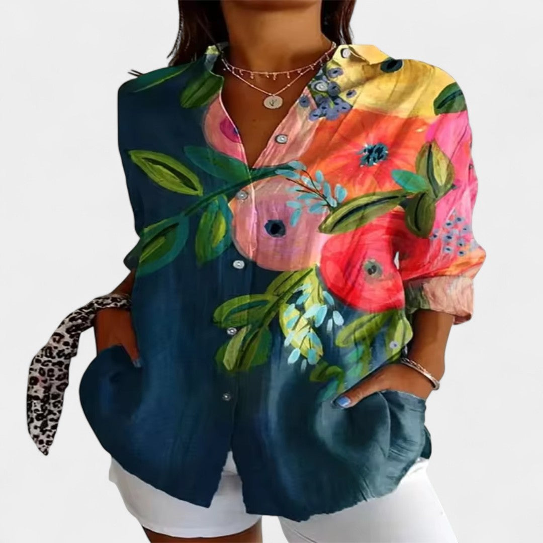 Cleo Floral Print Button Front Womens Shirt For Office