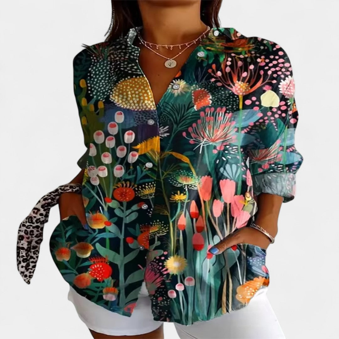 Cleo Floral Print Button Front Womens Shirt For Office