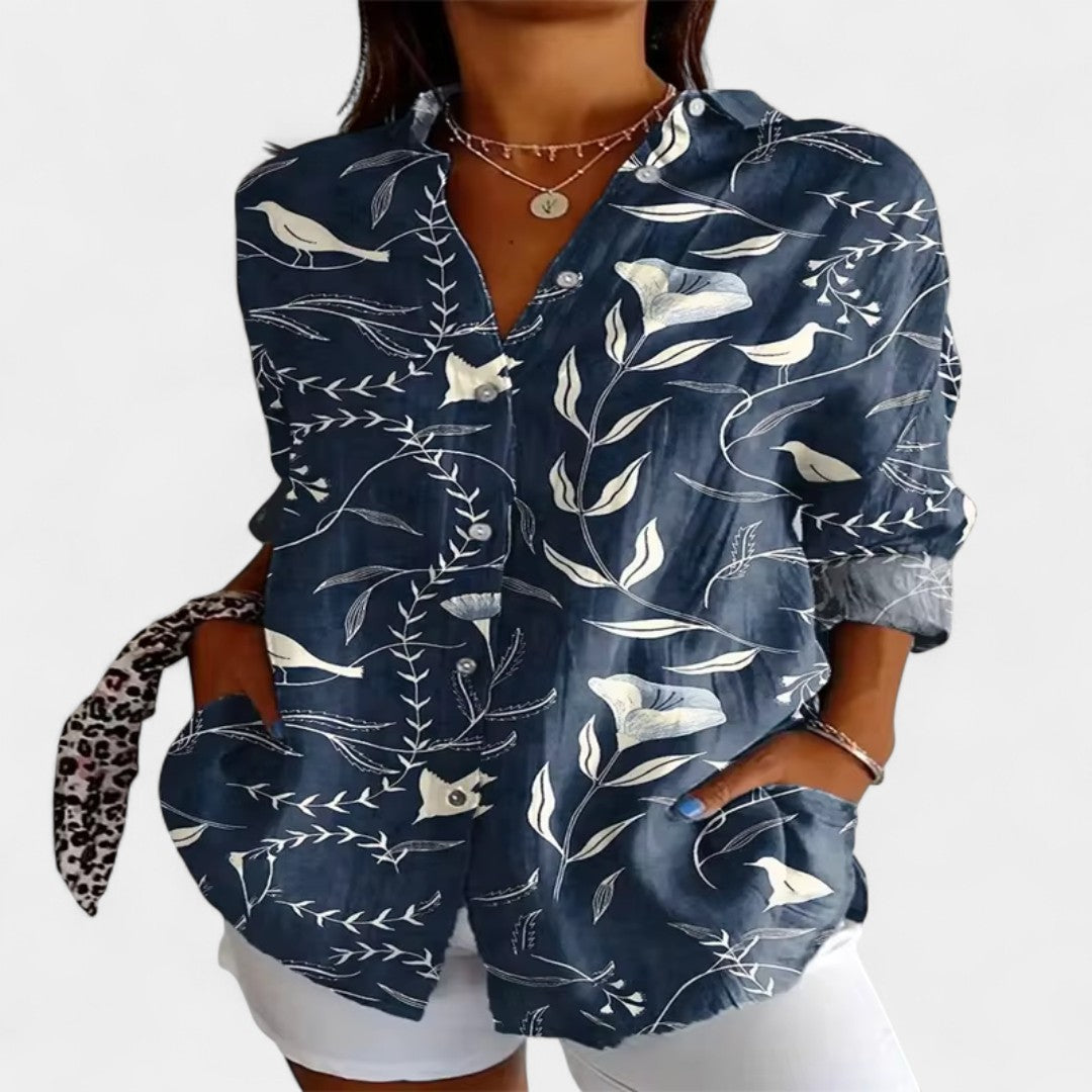 Cleo Floral Print Button Front Womens Shirt For Office
