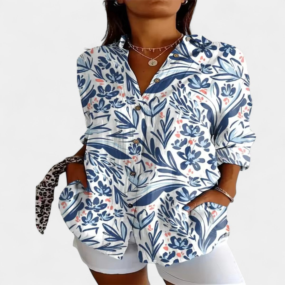 Cleo Floral Print Button Front Womens Shirt For Office