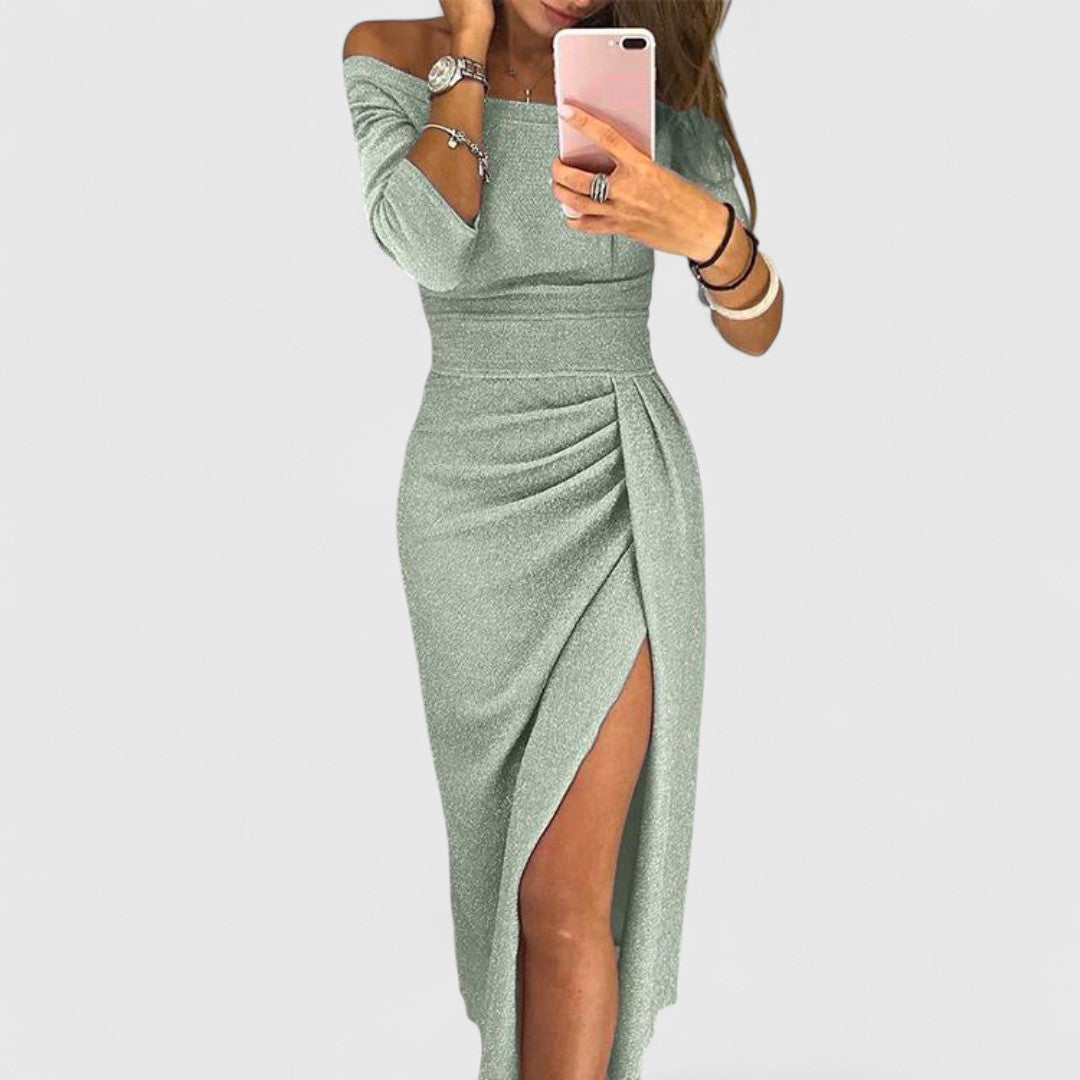 Elegant Off Shoulder Dress With Long Sleeves For Evening