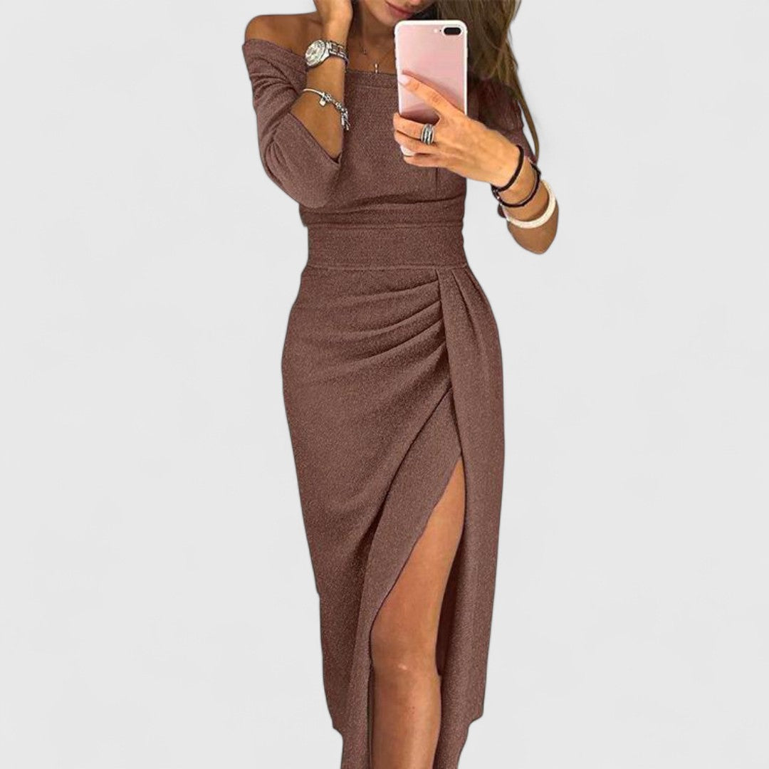 Elegant Off Shoulder Dress With Long Sleeves For Evening