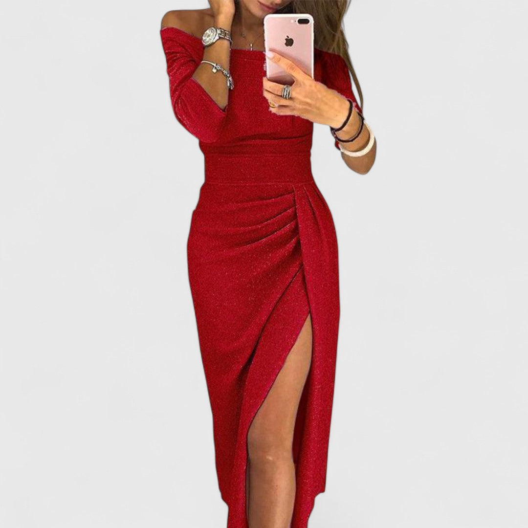 Elegant Off Shoulder Dress With Long Sleeves For Evening