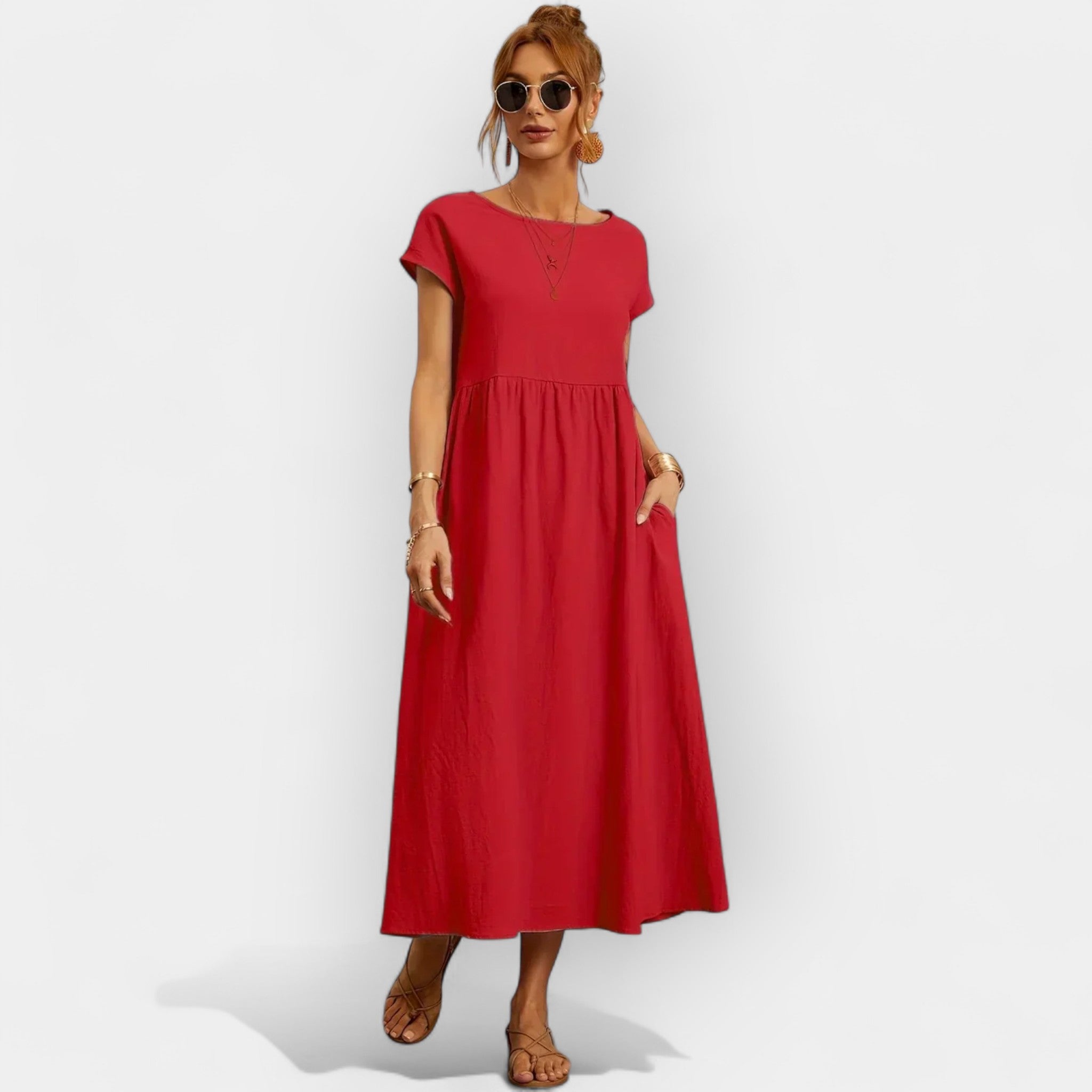 Lightweight Cotton Dress With Pockets Relaxed Fit Summer