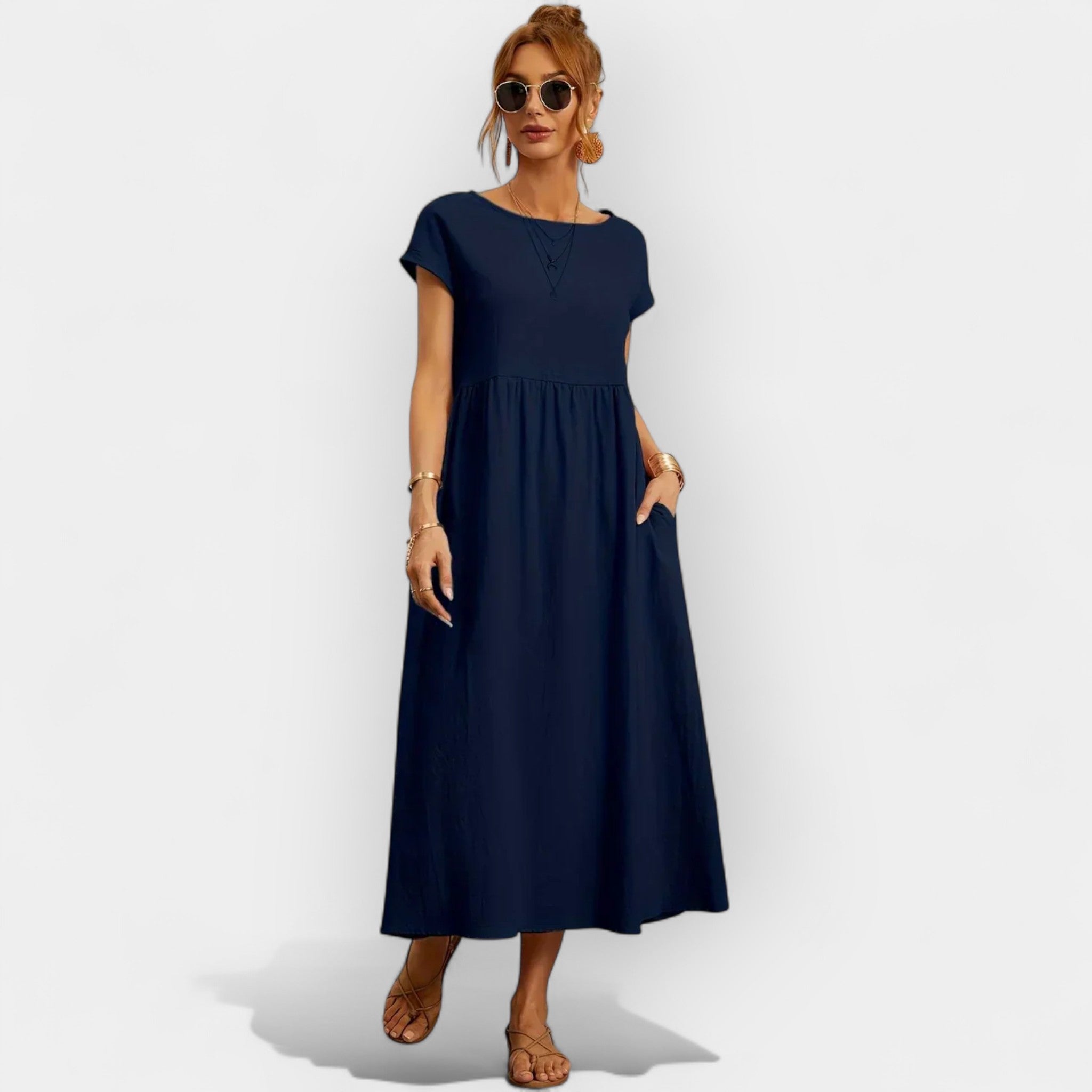 Lightweight Cotton Dress With Pockets Relaxed Fit Summer