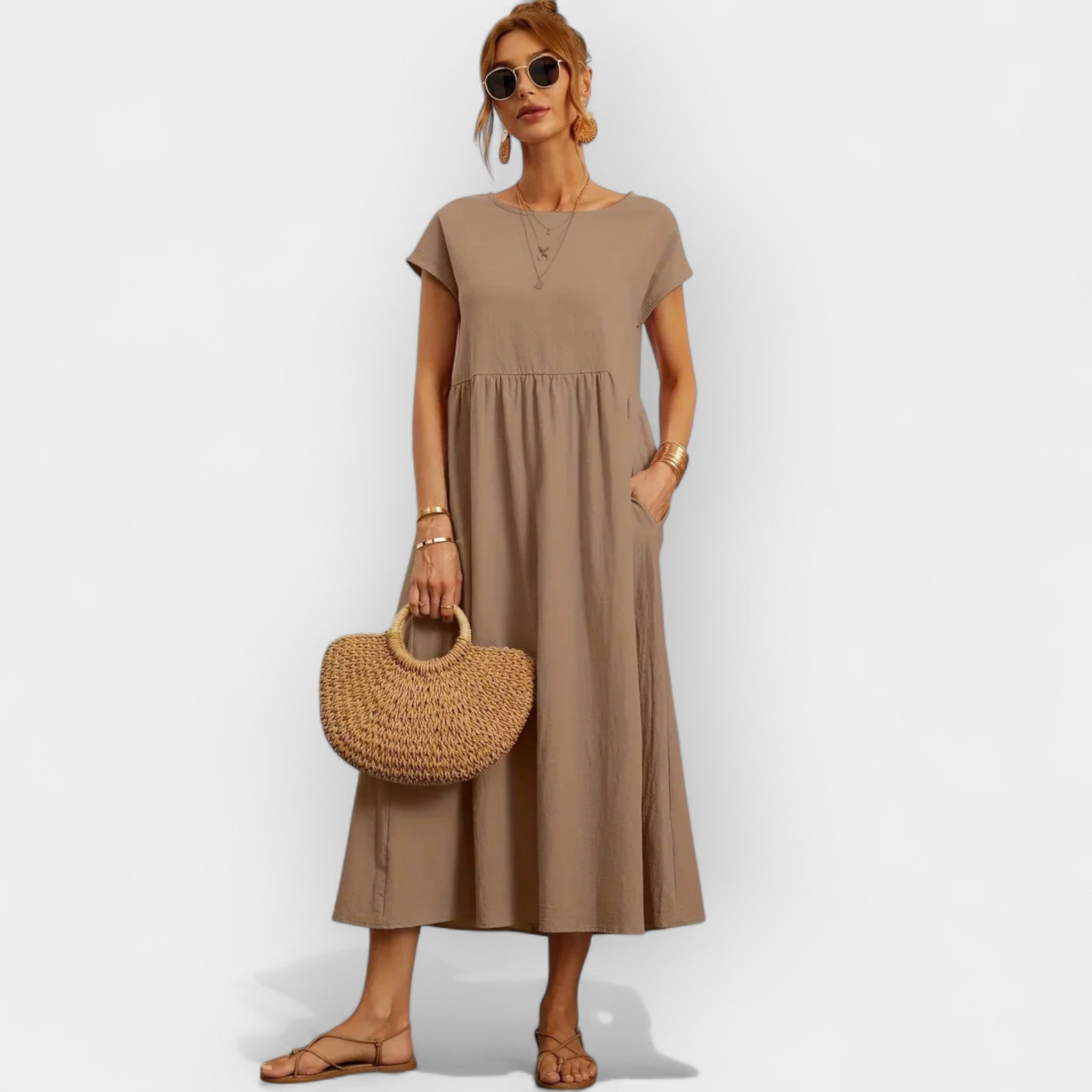 Lightweight Cotton Dress With Pockets Relaxed Fit Summer
