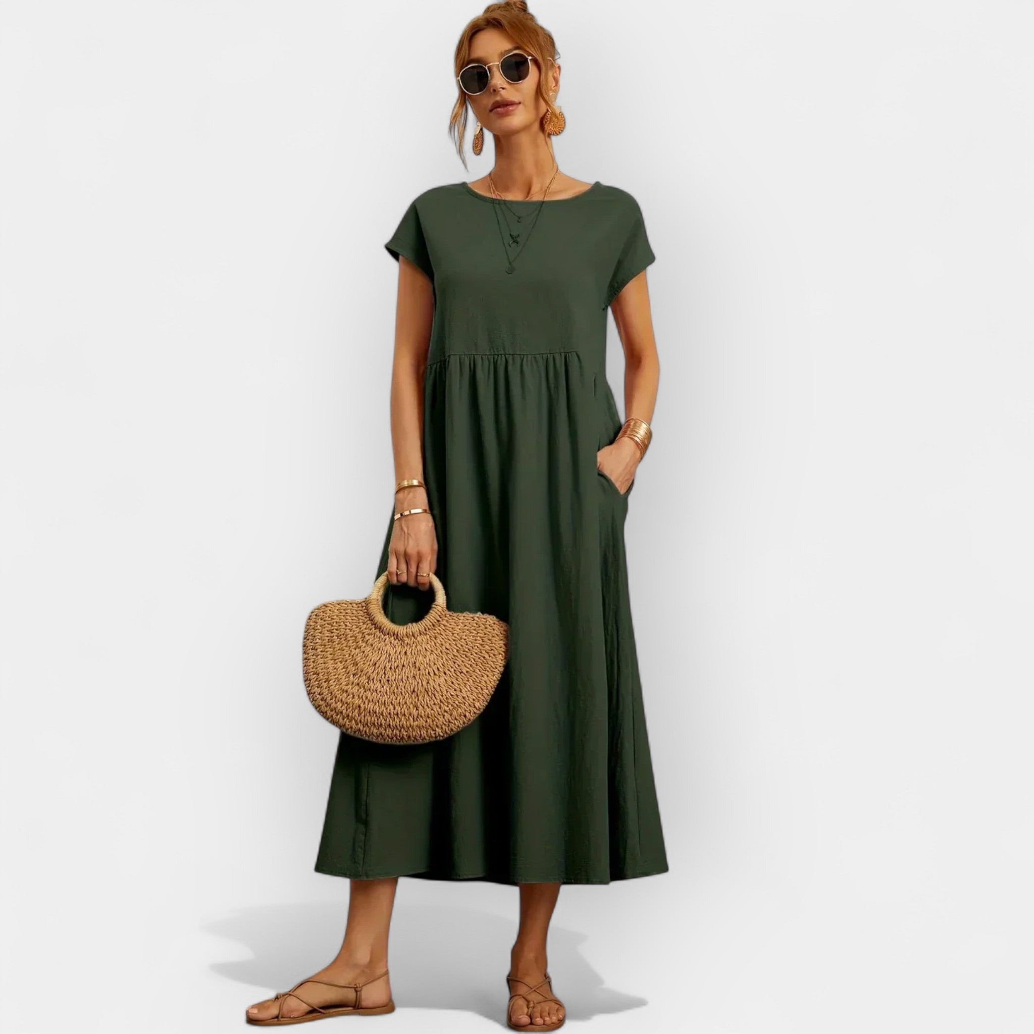 Lightweight Cotton Dress With Pockets Relaxed Fit Summer