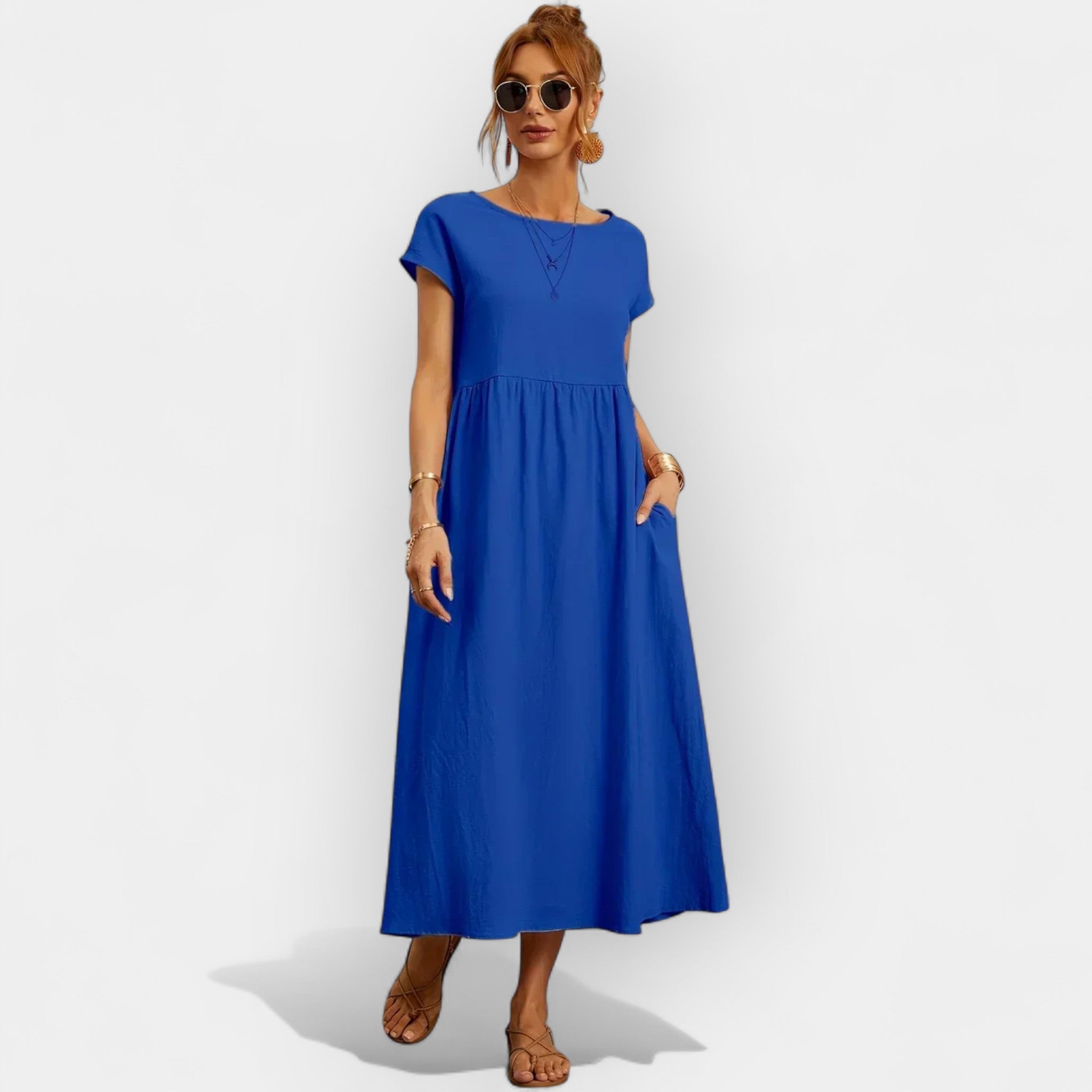 Lightweight Cotton Dress With Pockets Relaxed Fit Summer
