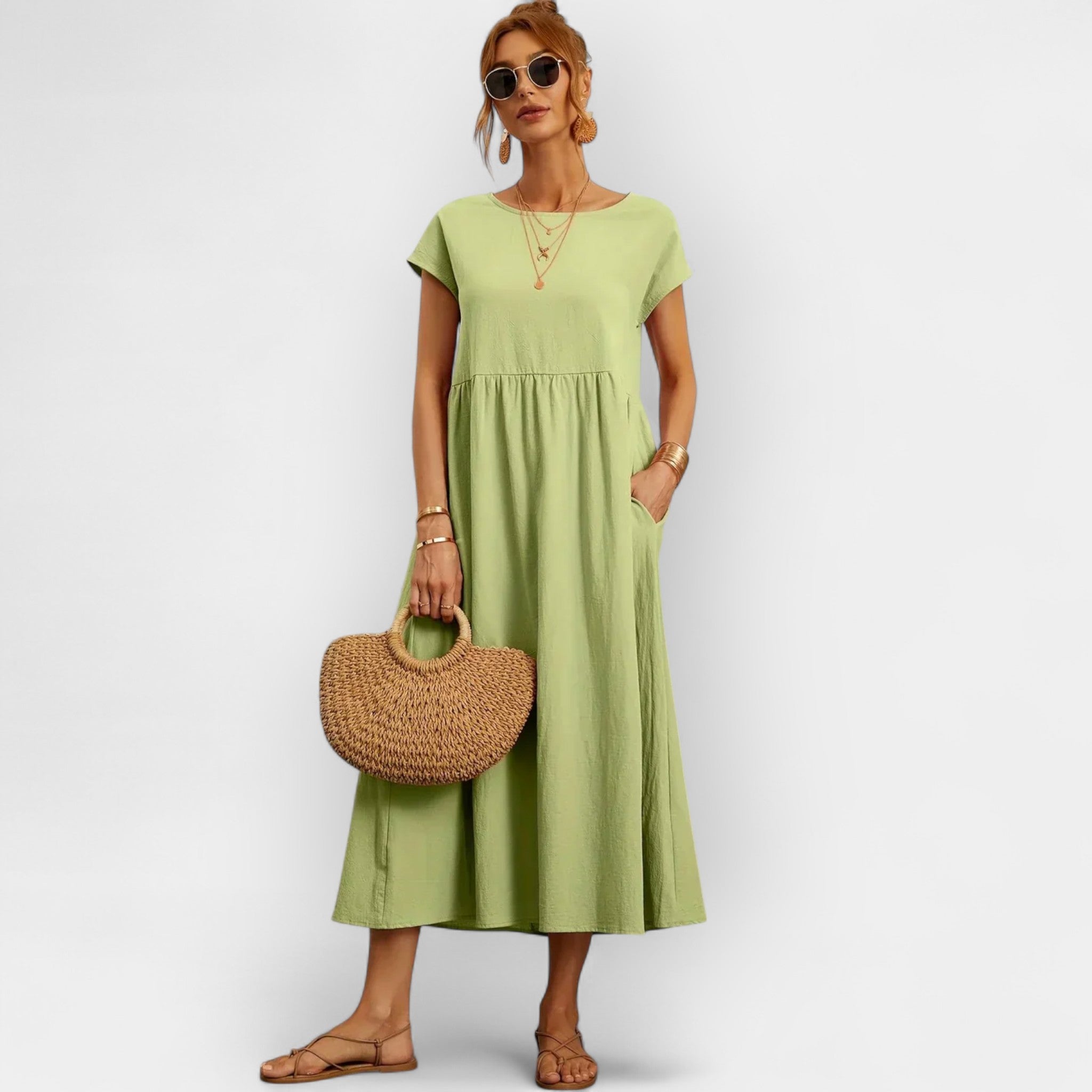 Lightweight Cotton Dress With Pockets Relaxed Fit Summer