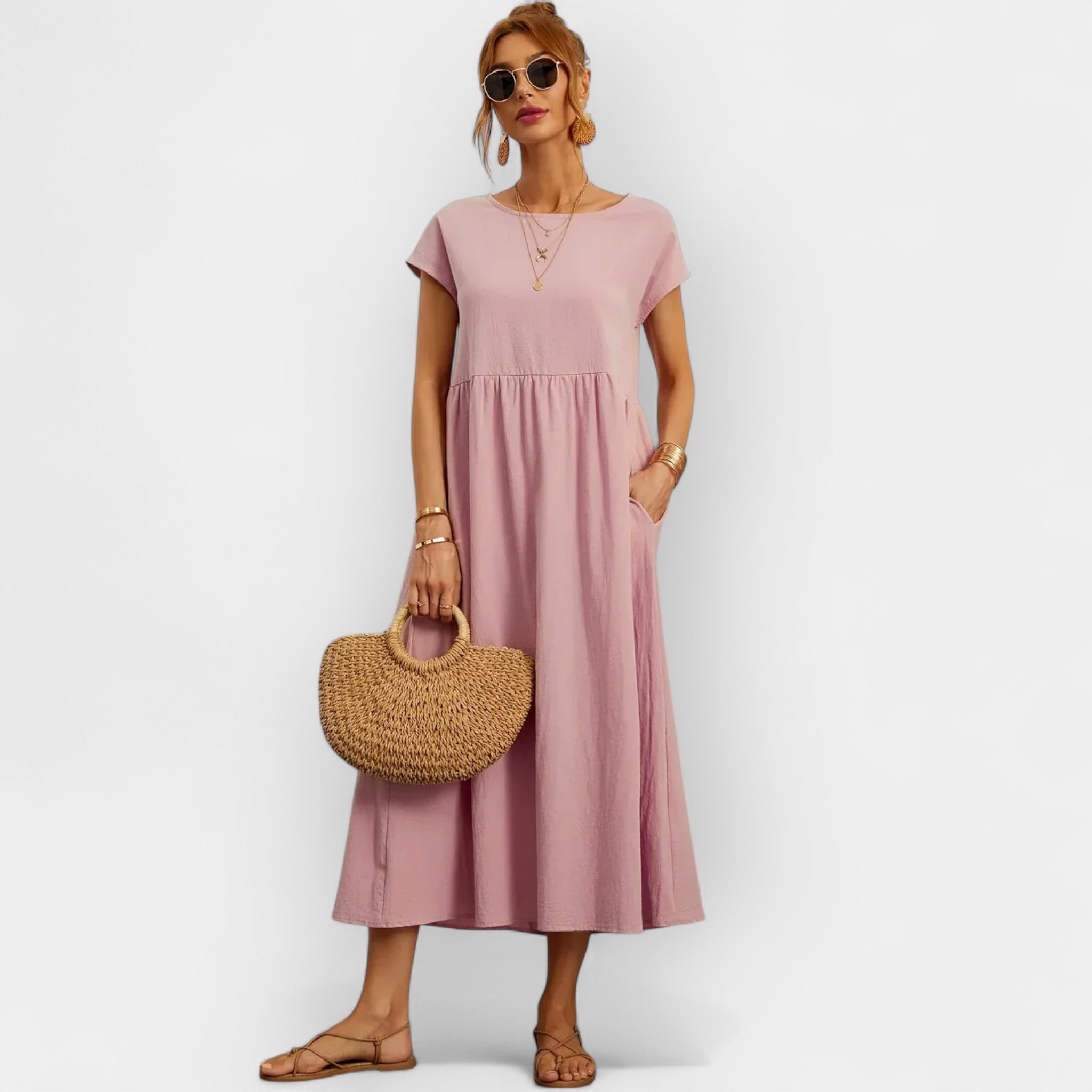 Lightweight Cotton Dress With Pockets Relaxed Fit Summer