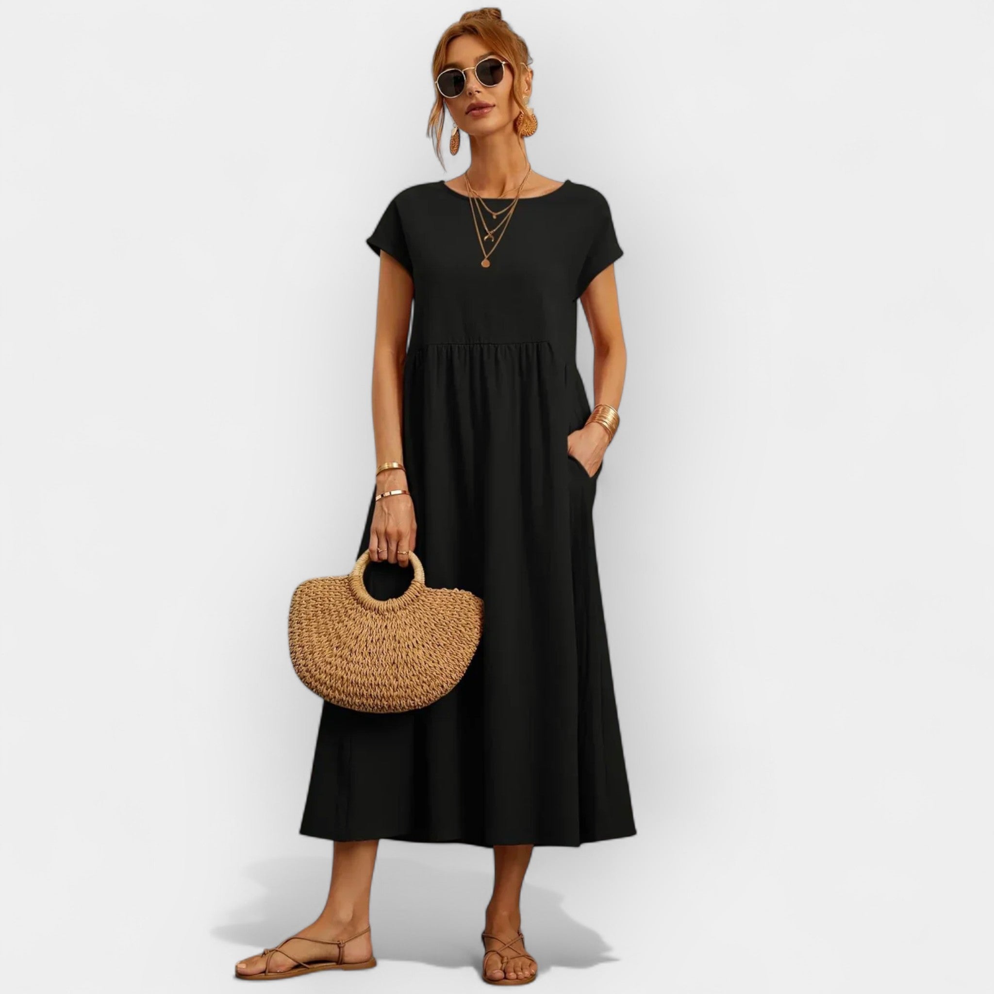 Lightweight Cotton Dress With Pockets Relaxed Fit Summer