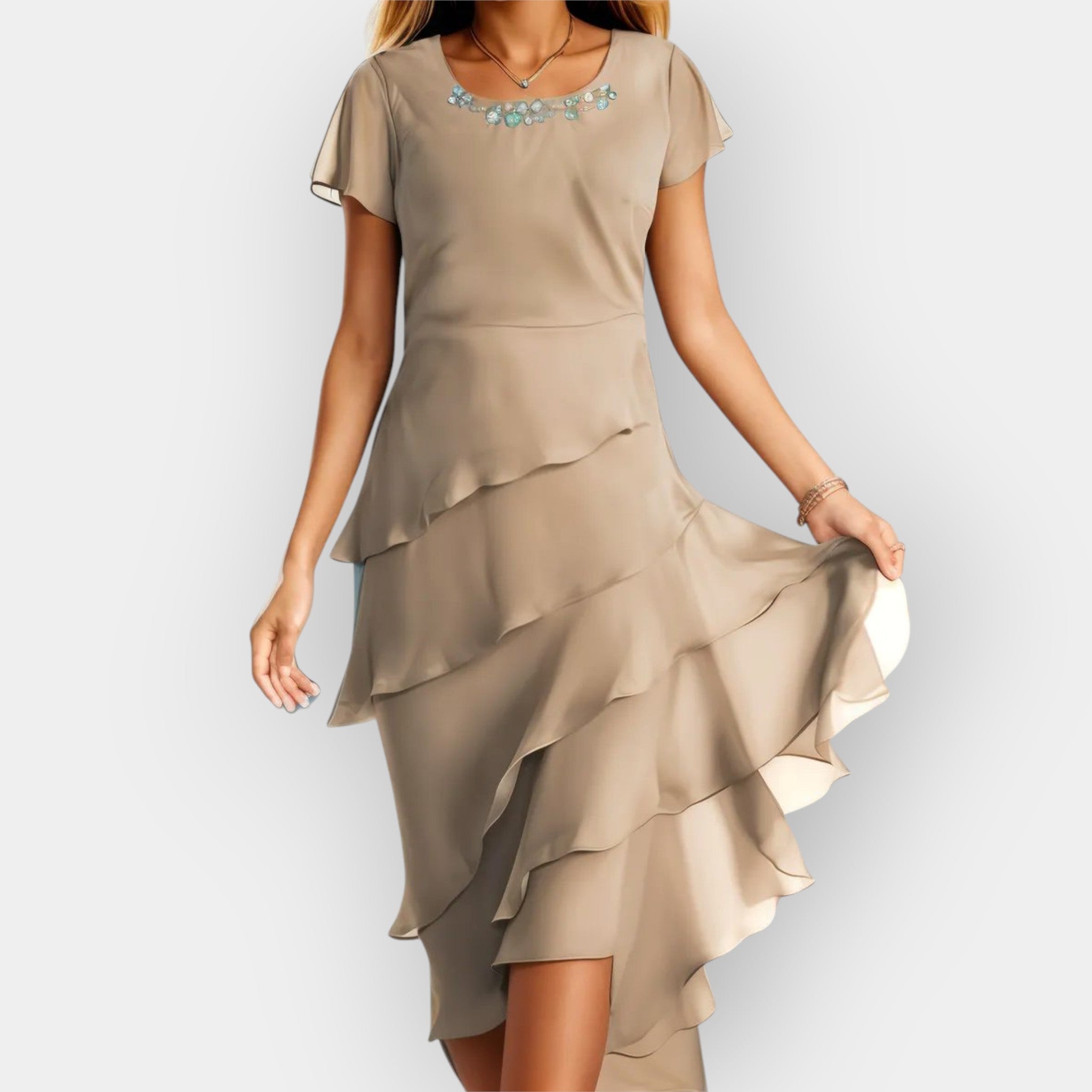 Airy Chiffon Dress With Flowing Silhouette For Evening Wear