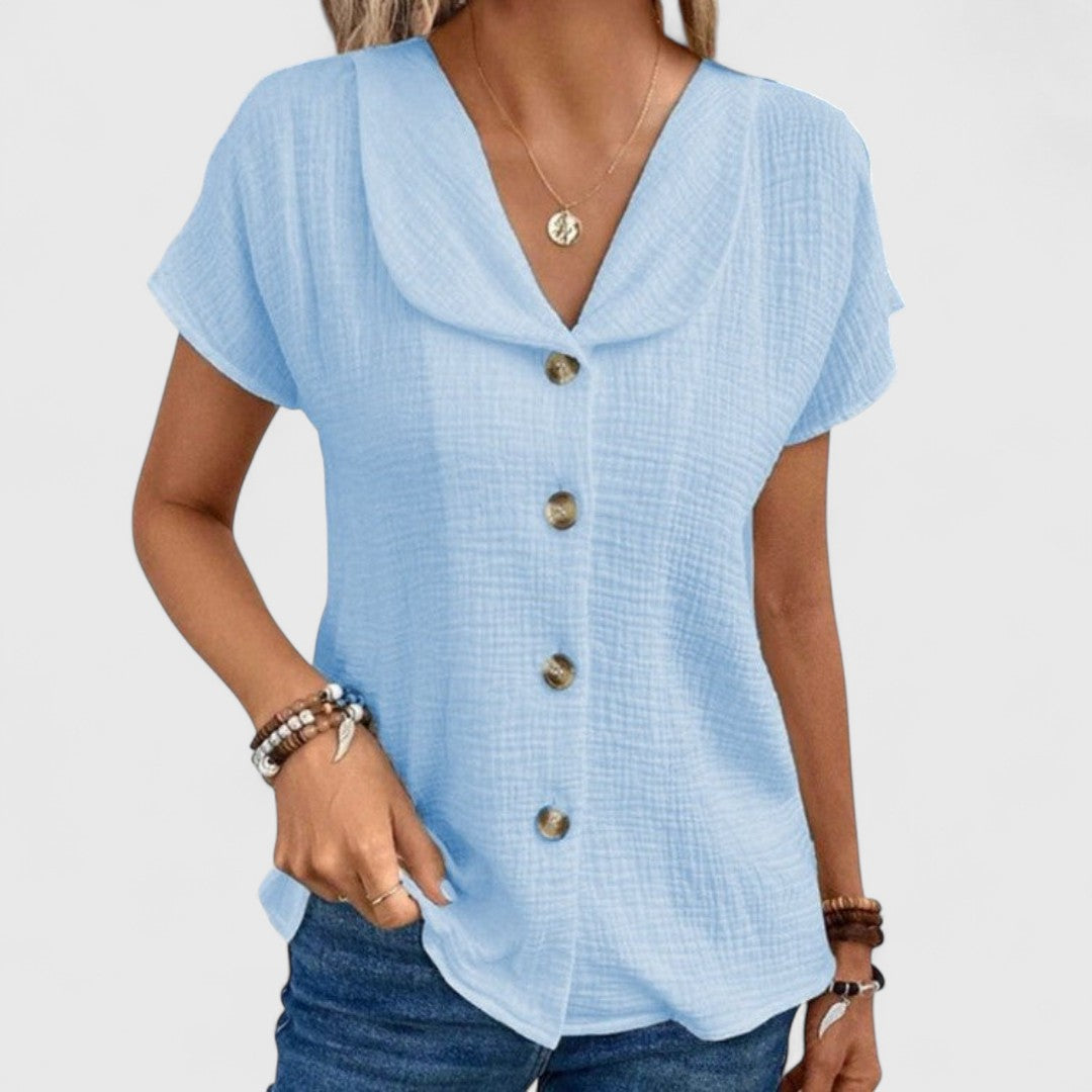 Golden Elegant Blouse With Collar And Buttons For Chic