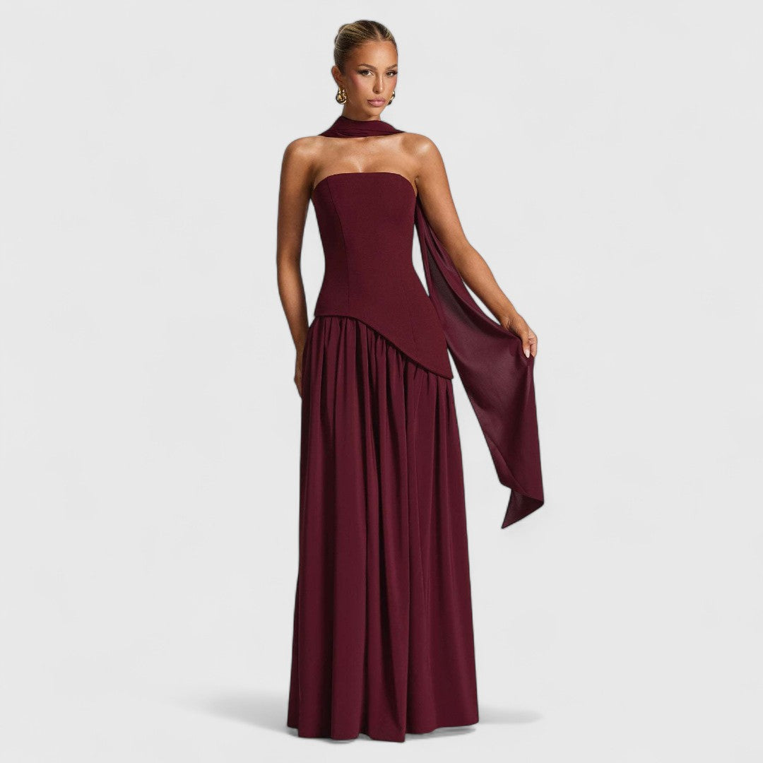 Malamati Long Dress Airy Movement Crepe Bodice Gauze Skirt