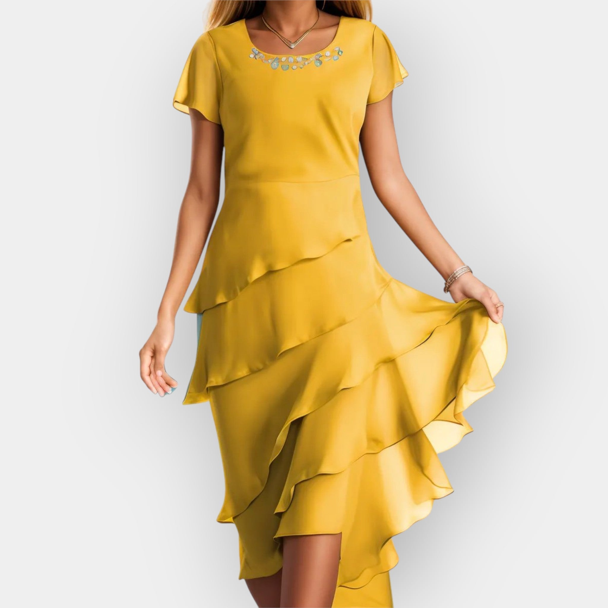 Airy Chiffon Dress With Flowing Silhouette For Evening Wear