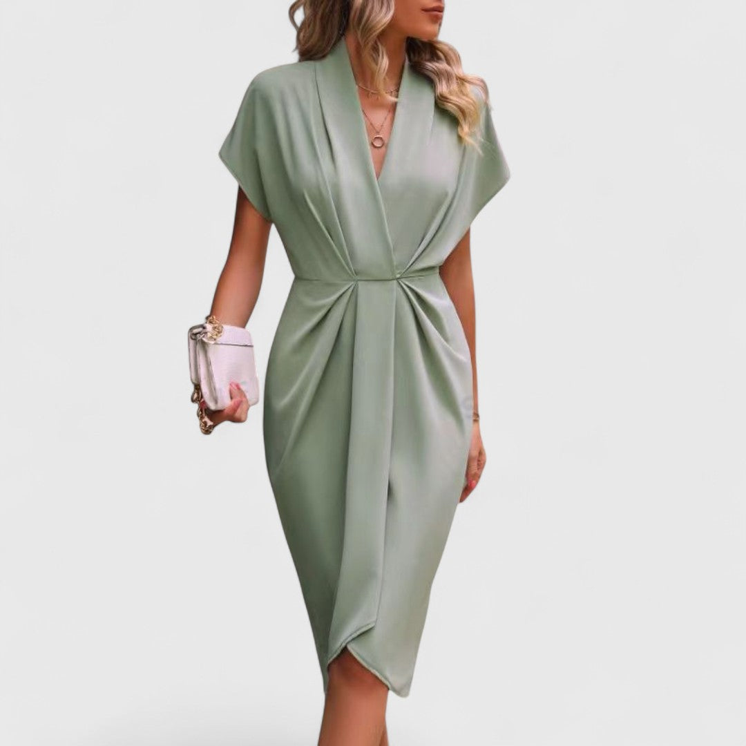 Athanasia Chic Midi Wrap Dress For Women Flattering