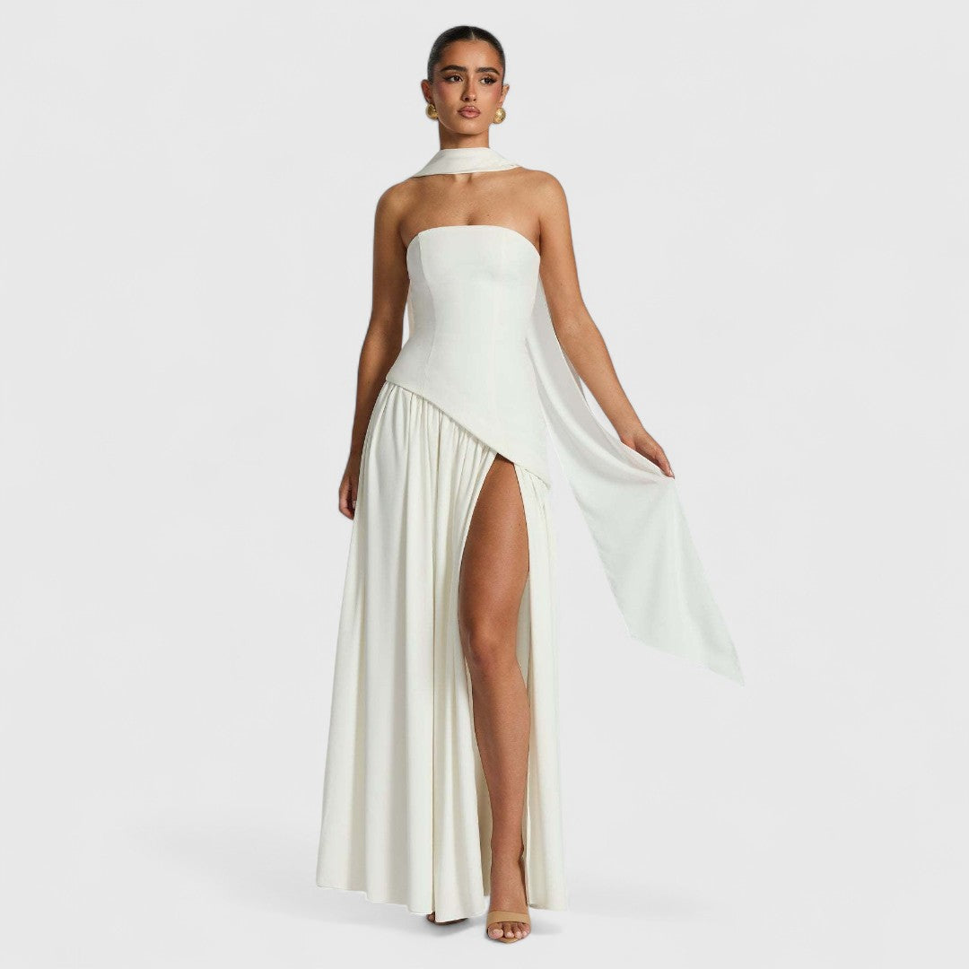 Malamati Long Dress Airy Movement Crepe Bodice Gauze Skirt