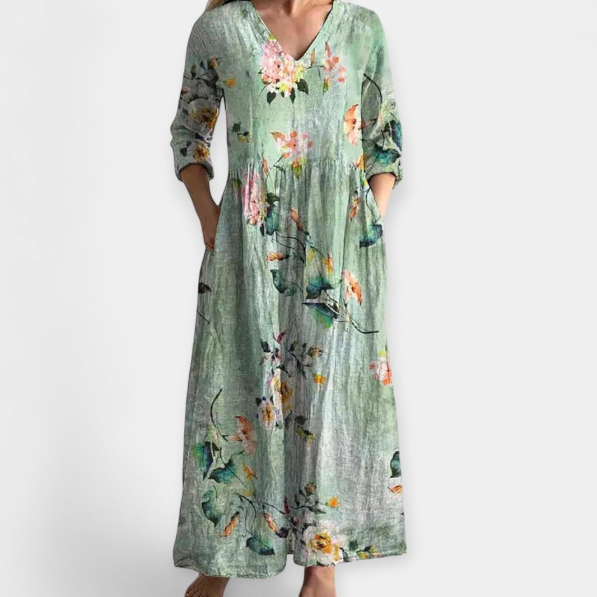 Airy Floral Dress With V Neck And Relaxed Fit For Summer