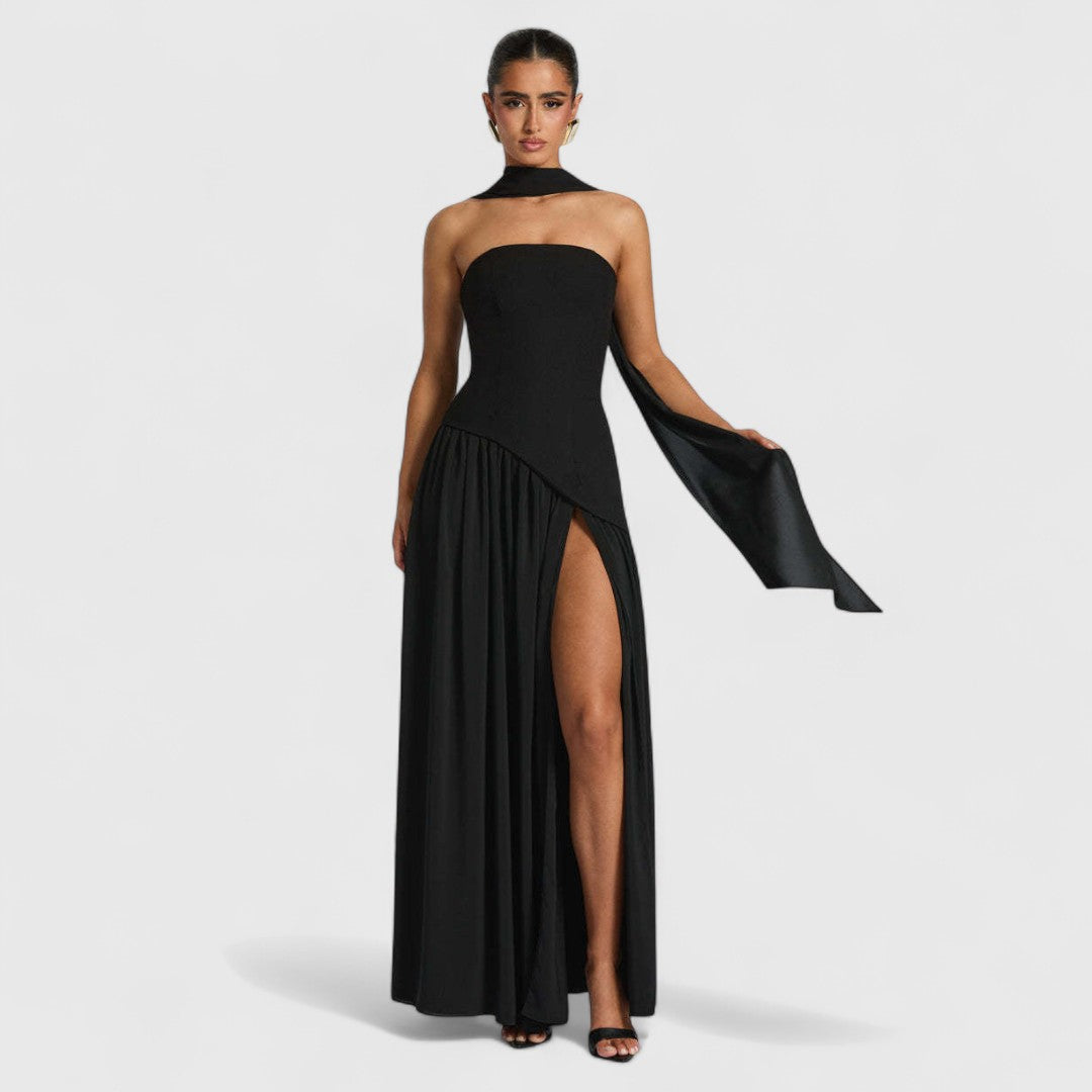 Malamati Long Dress Airy Movement Crepe Bodice Gauze Skirt