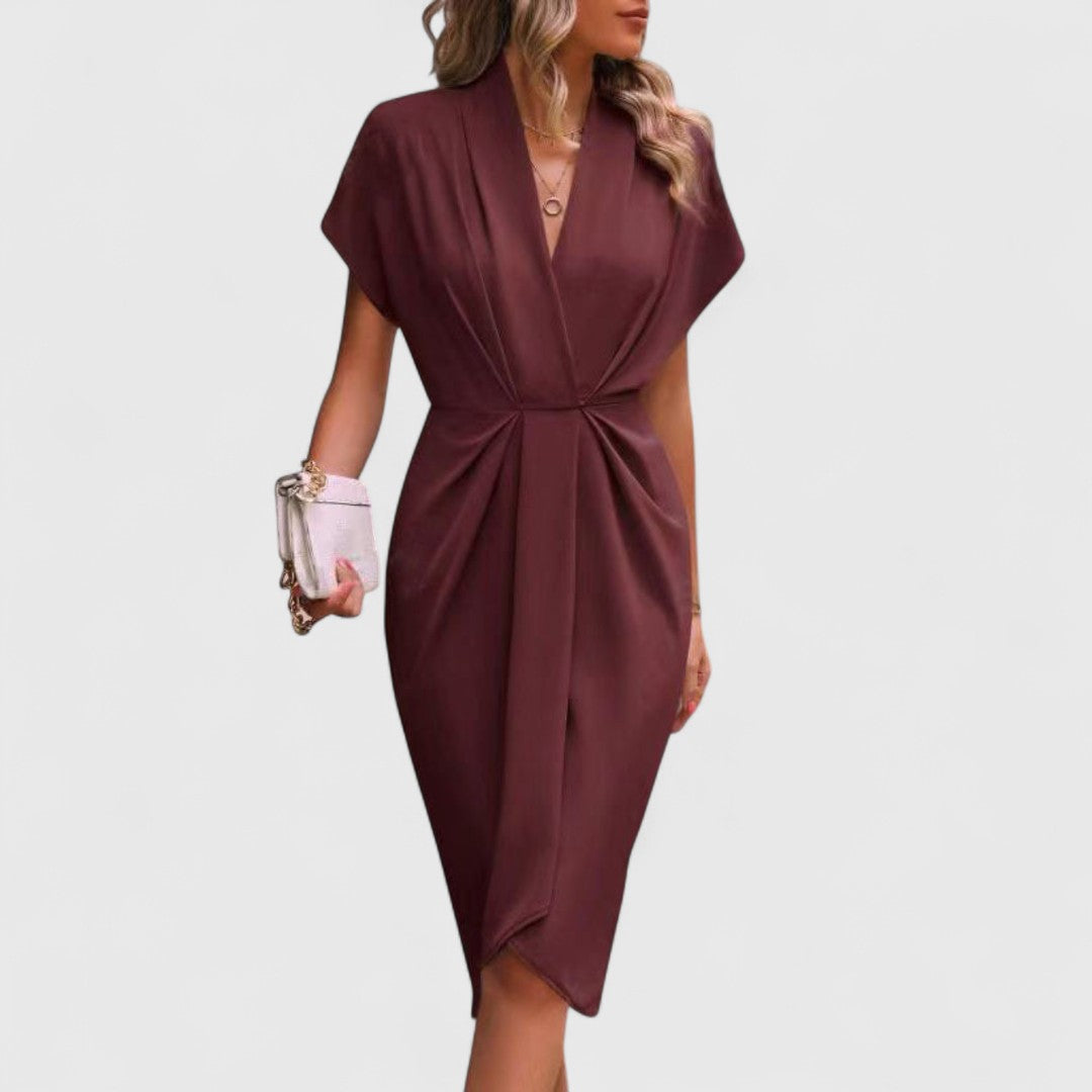 Athanasia Chic Midi Wrap Dress For Women Flattering