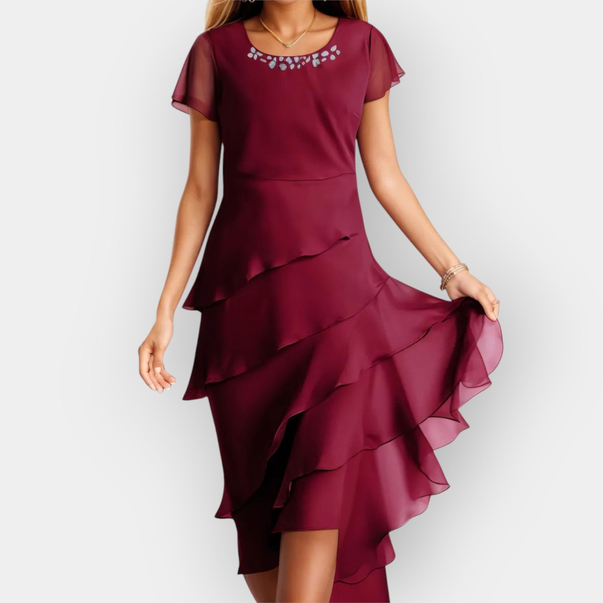 Airy Chiffon Dress With Flowing Silhouette For Evening Wear