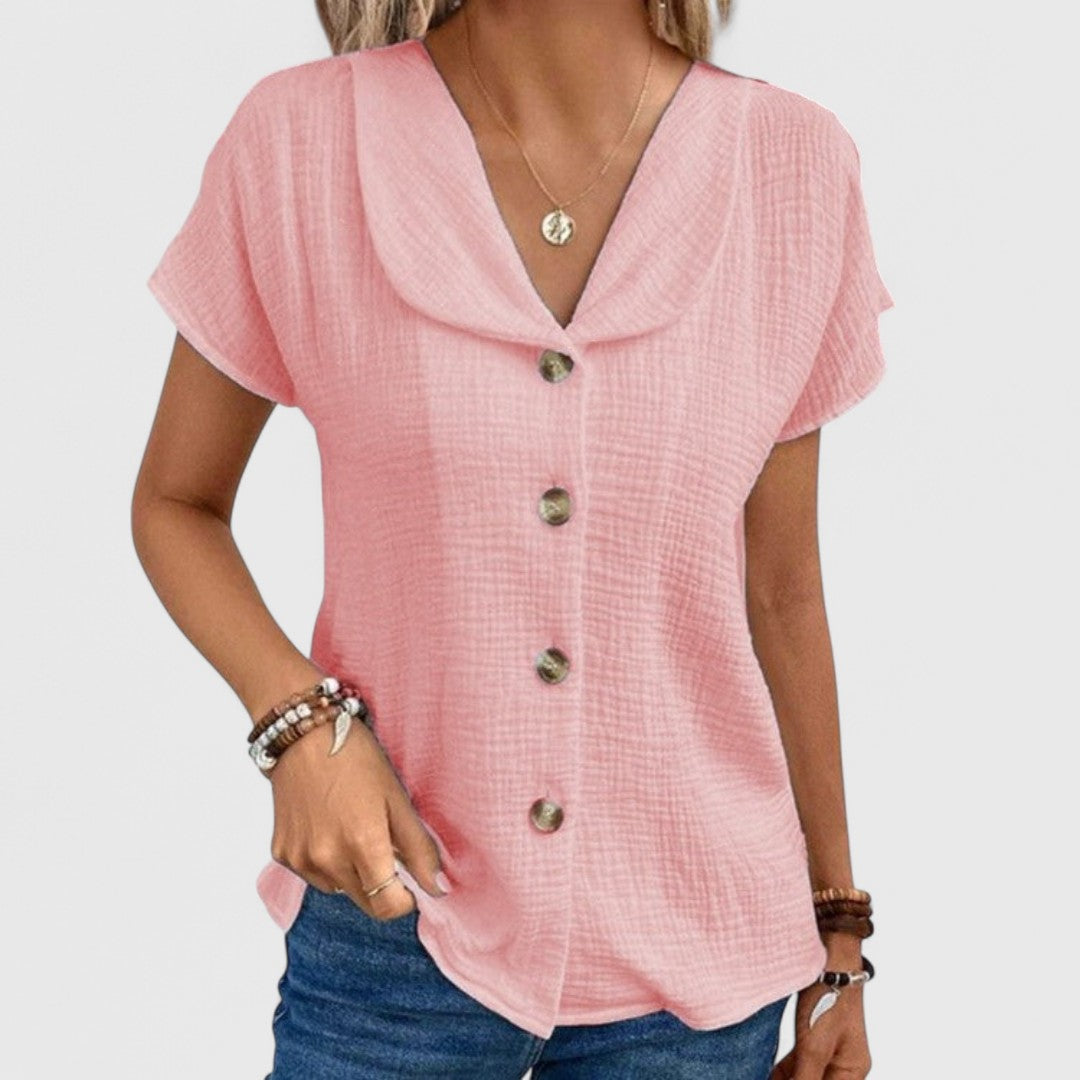 Golden Elegant Blouse With Collar And Buttons For Chic