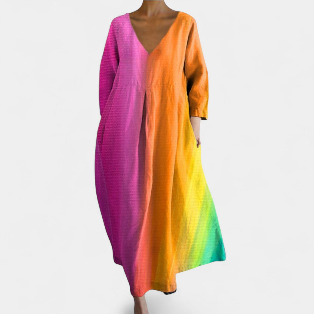 Hero Long Flowing Dress With V Neck And Butterfly Fabric