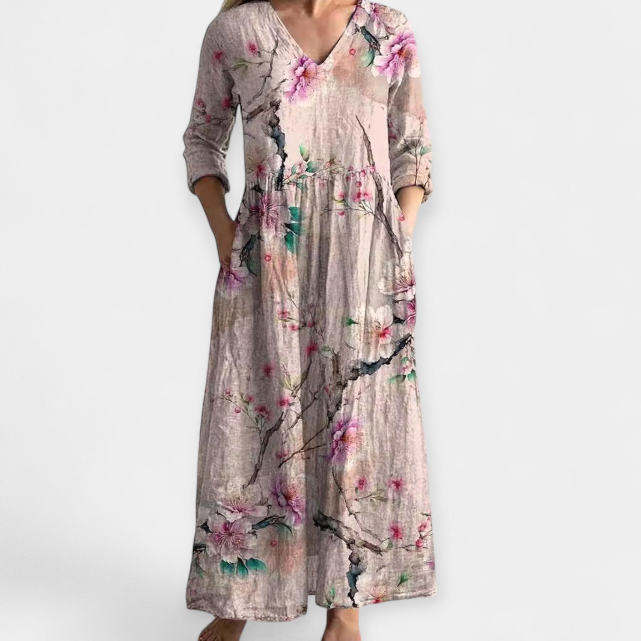 Airy Floral Dress With V Neck And Relaxed Fit For Summer