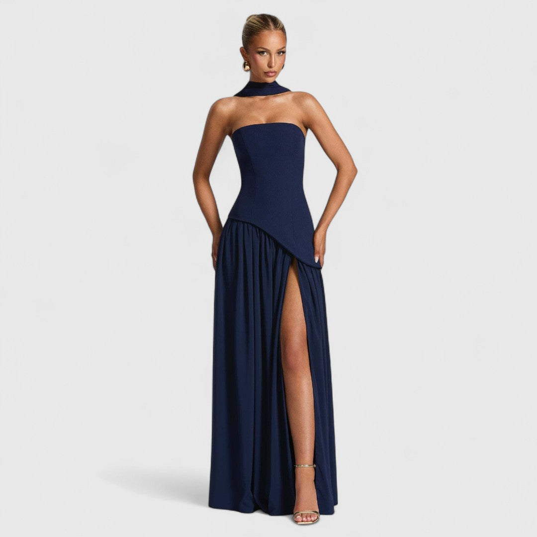 Malamati Long Dress Airy Movement Crepe Bodice Gauze Skirt