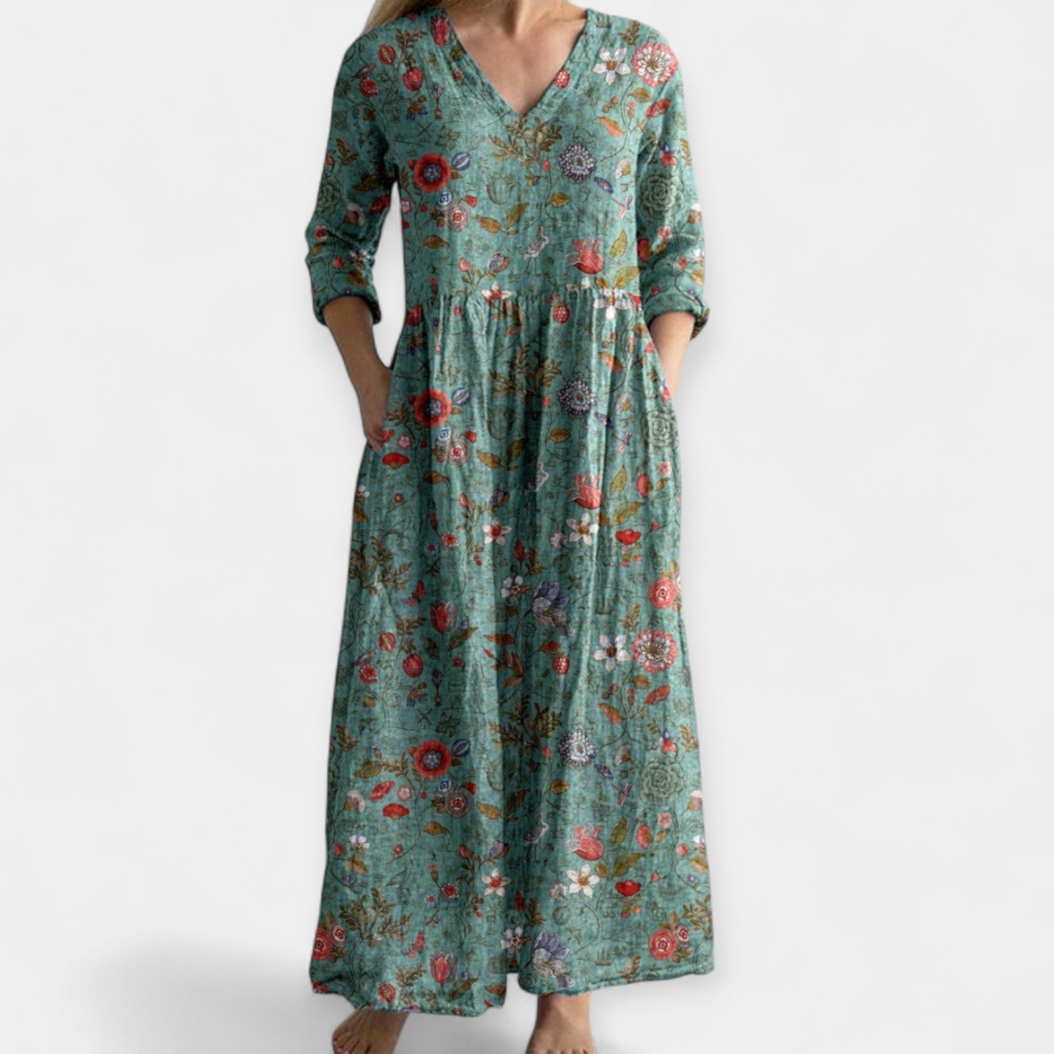 Airy Floral Dress With V Neck And Relaxed Fit For Summer