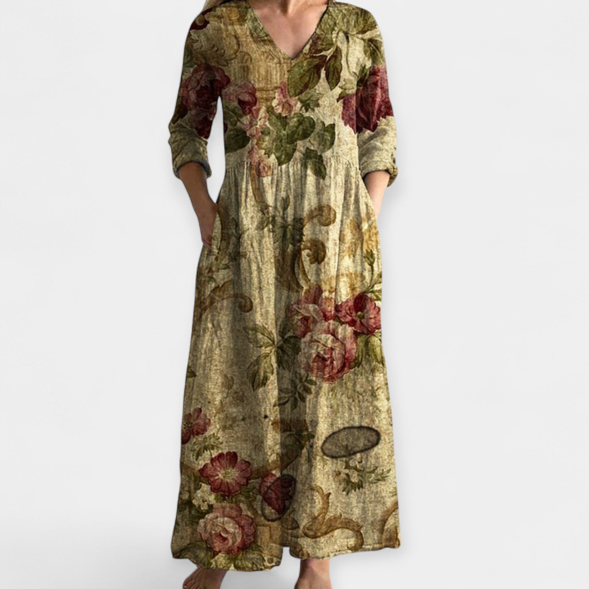 Airy Floral Dress With V Neck And Relaxed Fit For Summer