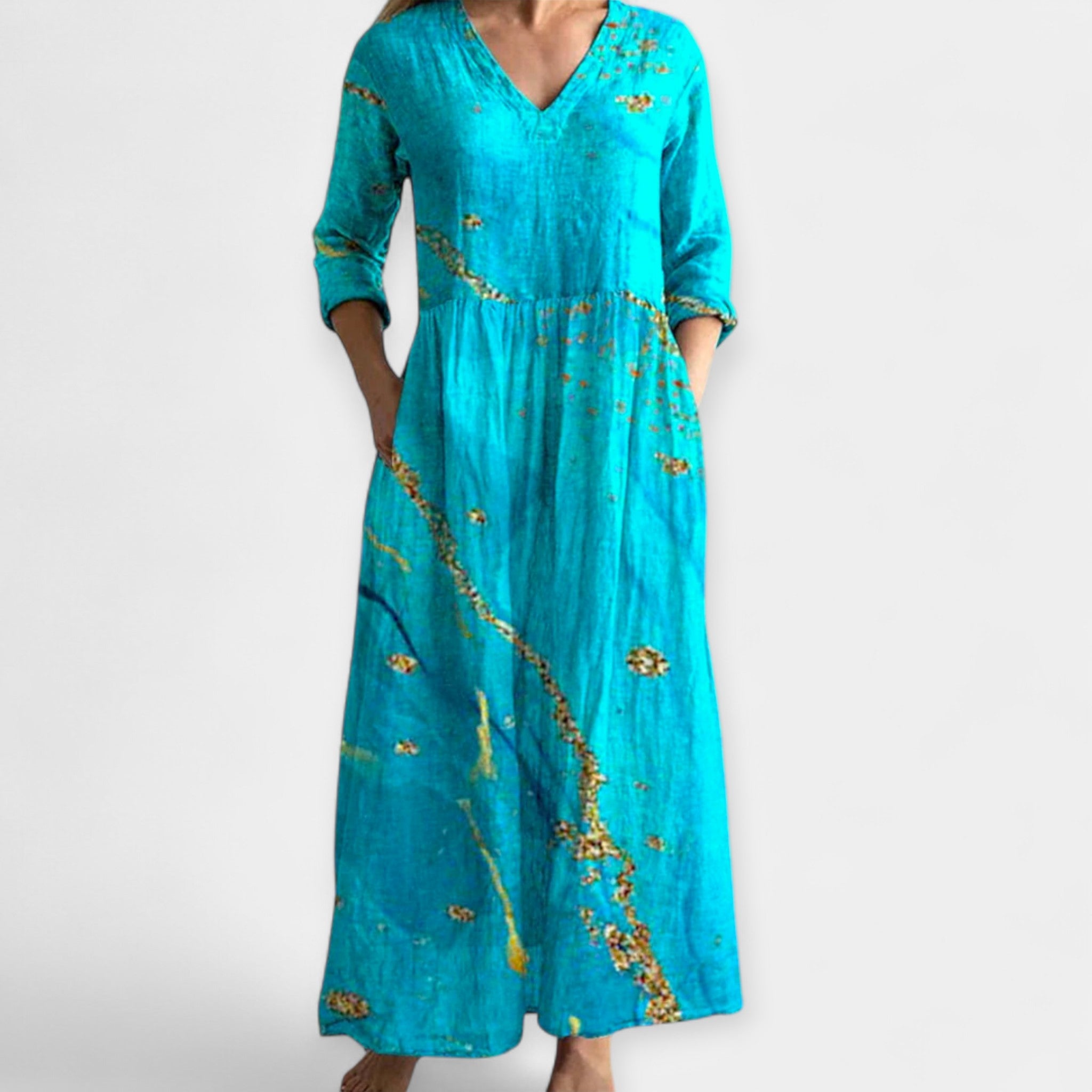Airy Floral Dress With V Neck And Relaxed Fit For Summer