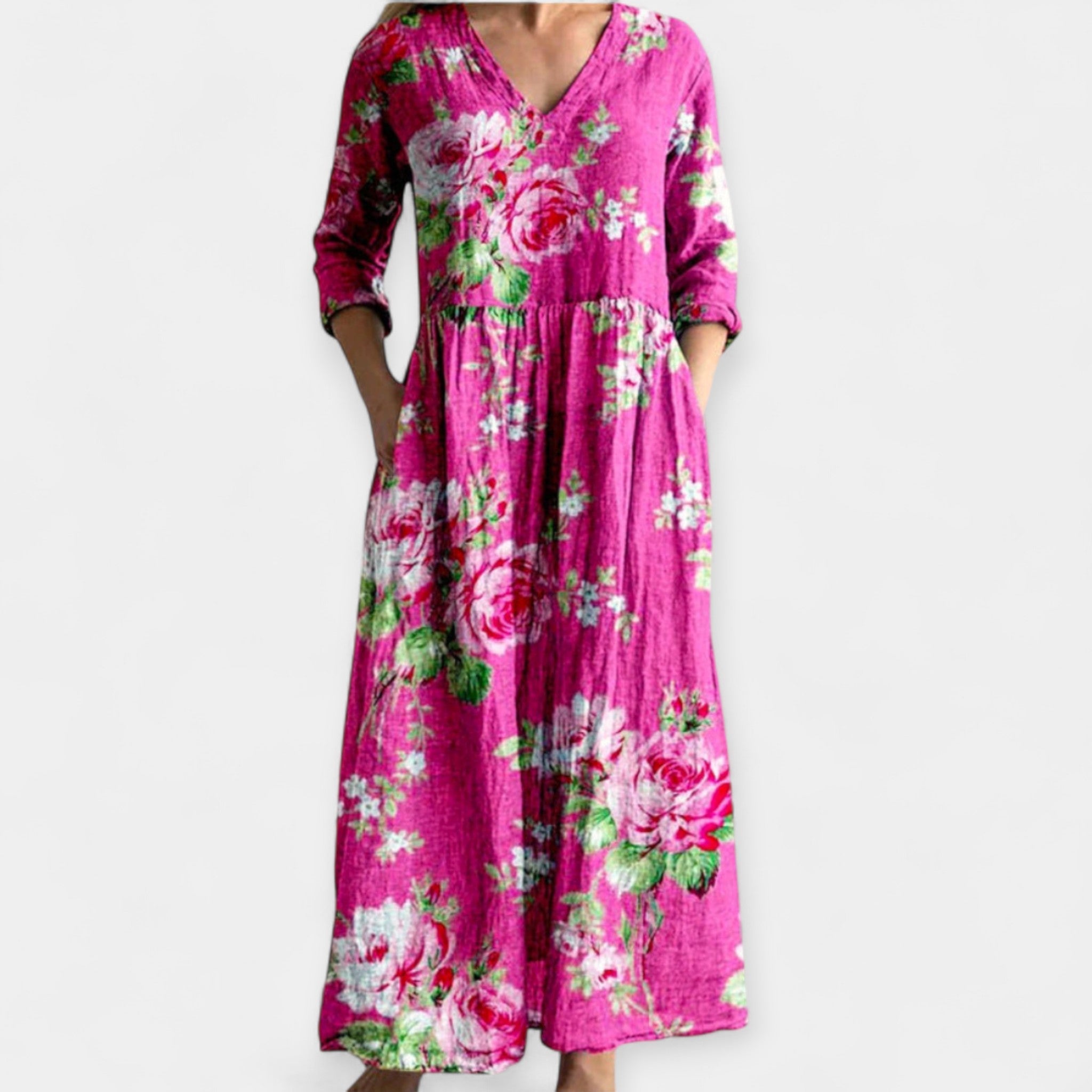 Airy Floral Dress With V Neck And Relaxed Fit For Summer