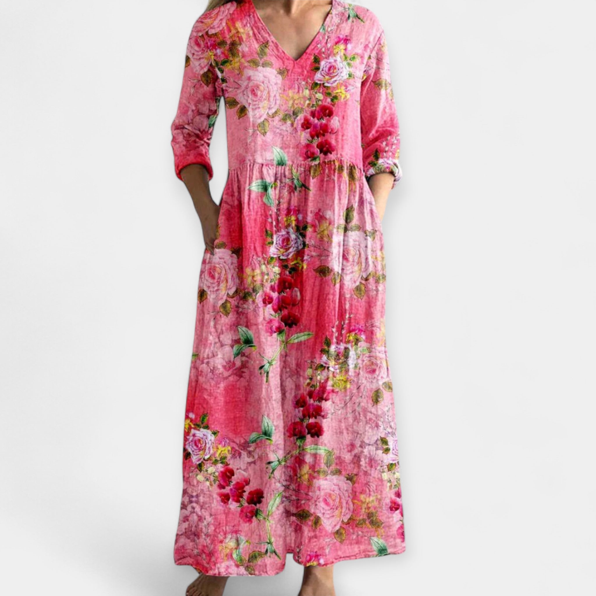 Airy Floral Dress With V Neck And Relaxed Fit For Summer