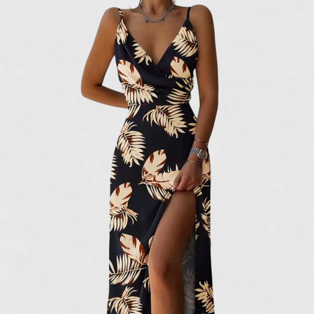 Isabella Elegant V Neck Dress With Asymmetric Hemline