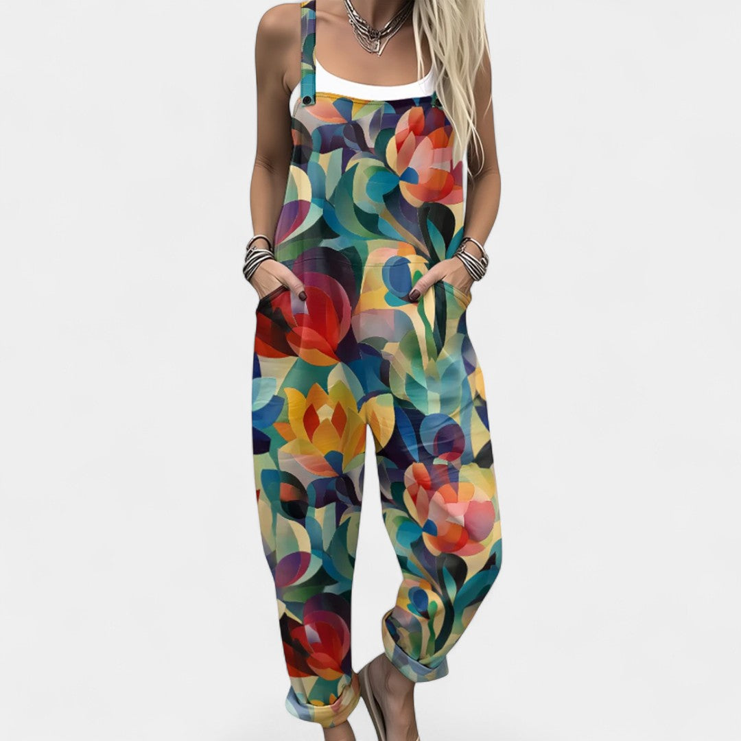 Ourania Floral Dungaree Jumpsuit With Pockets Spring Summer